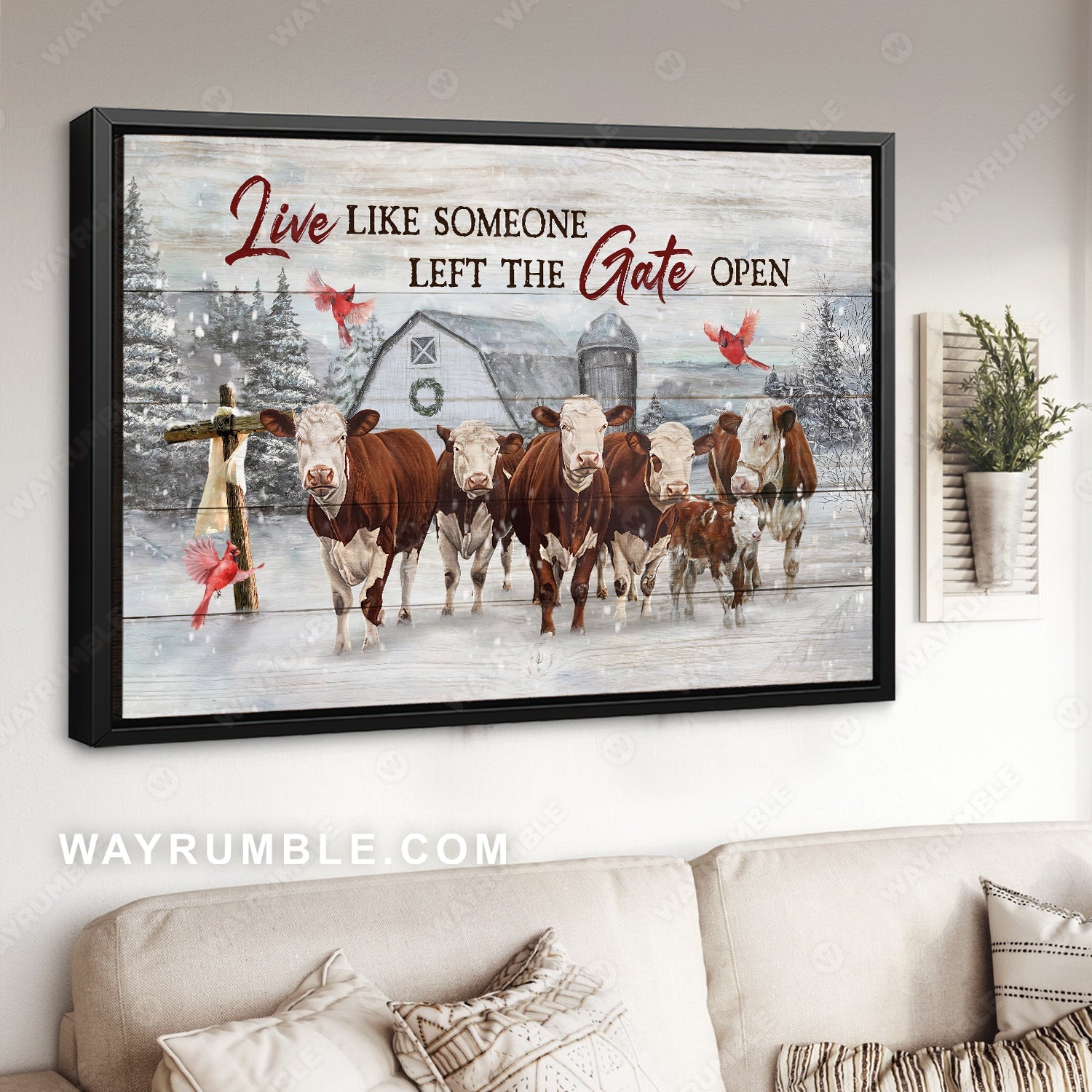 Dairy cow farm, Lucky cardinal, Wooden cross, Live like someone - Jesus Landscape Canvas Prints, Home Decor Wall Art