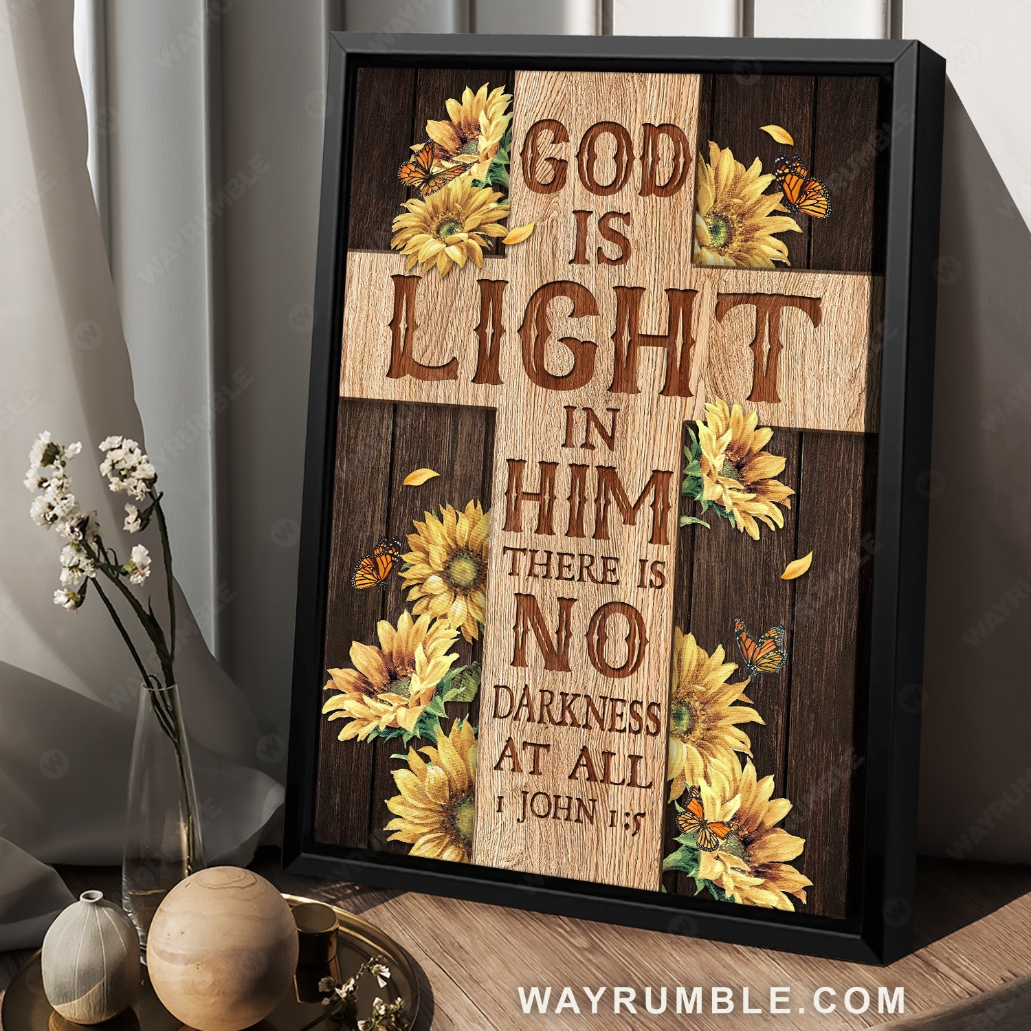 Big cross symbol, Beautiful sunflower, Monarch butterfly, God is light - Jesus Portrait Canvas Prints, Home Decor Wall Art