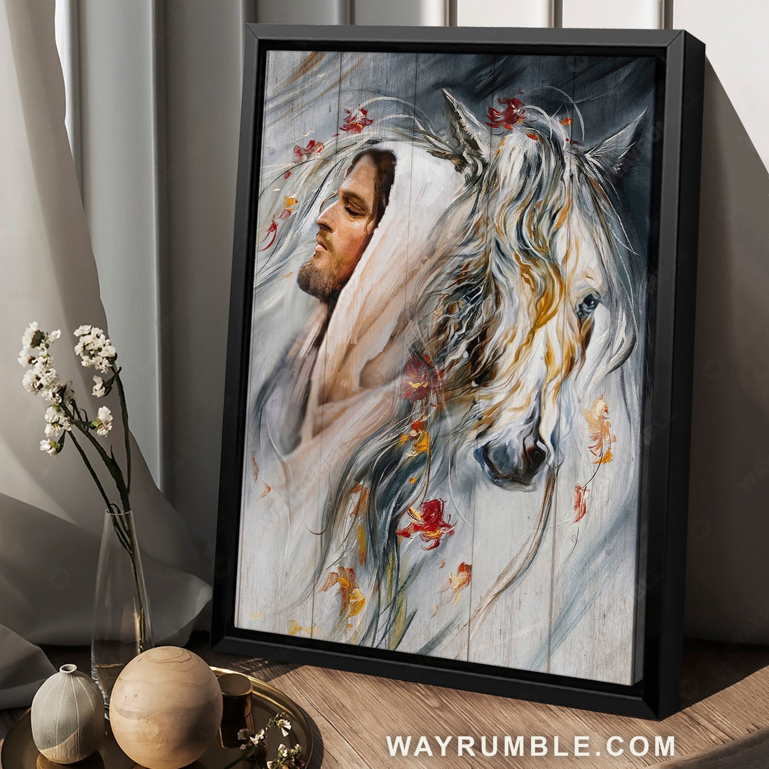 Awesome horse, White horse, Stunning Jesus, Gift for horse lover - Jesus Portrait Canvas Prints, Home Decor Wall Art