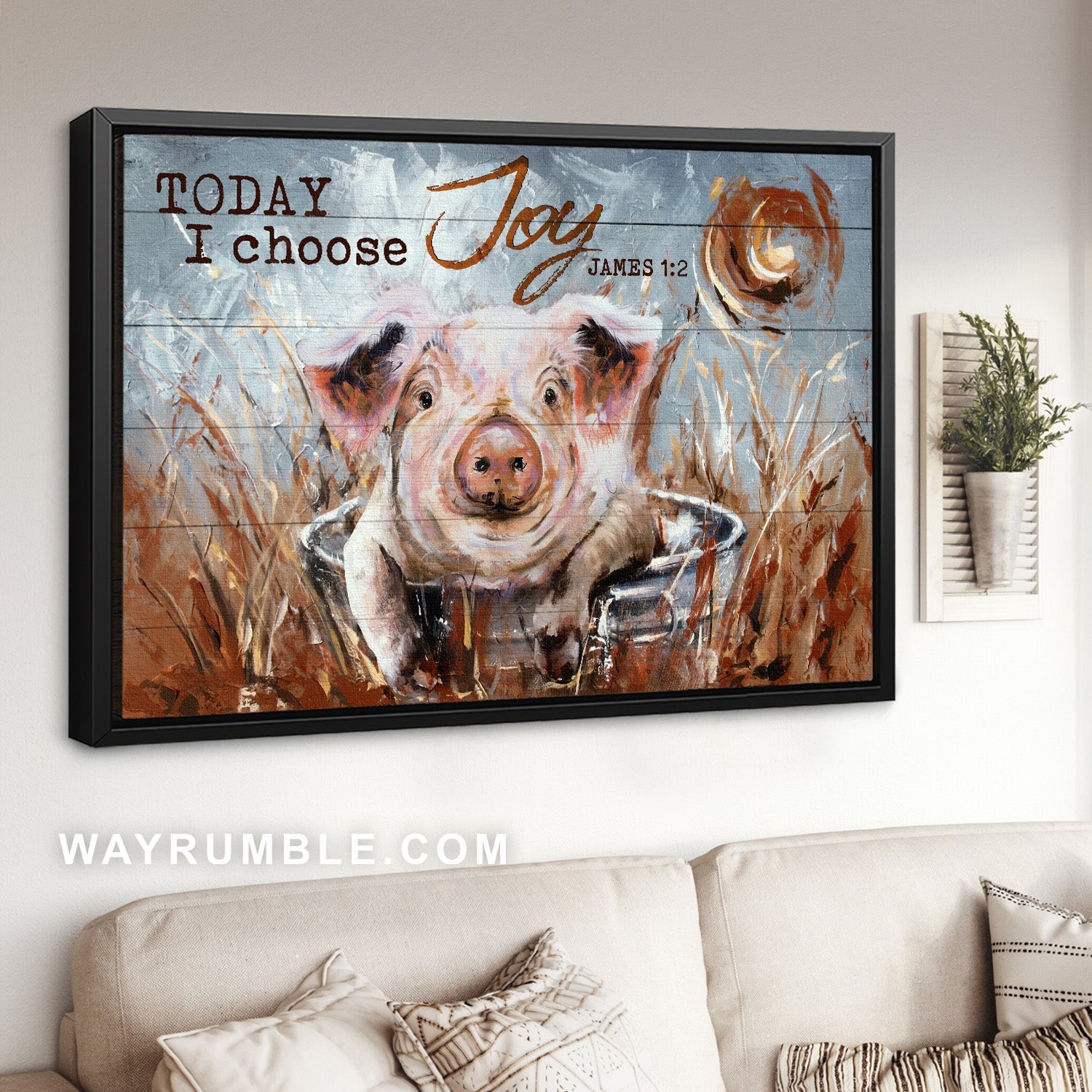 Watercolor pig painting, Pretty rice field, Today I choose joy - Jesus Landscape Canvas Prints, Home Decor Wall Art