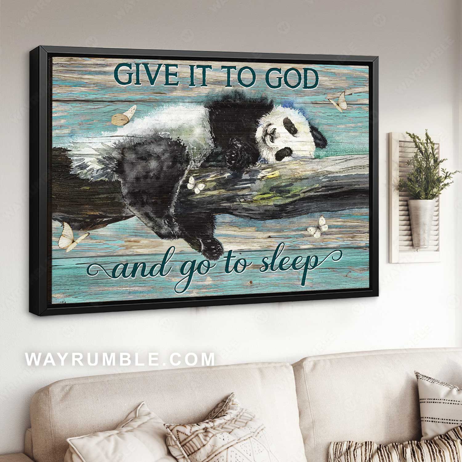Panda artwork, Sleeping panda, White butterfly, Give it to God and go to sleep - Jesus Landscape Canvas Prints, Home Decor Wall Art
