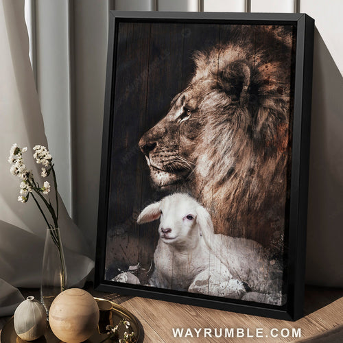 Amazing brown lion, Cute lamb painting, The passion of Jesus - Jesus Portrait Canvas Prints, Home Decor Wall Art