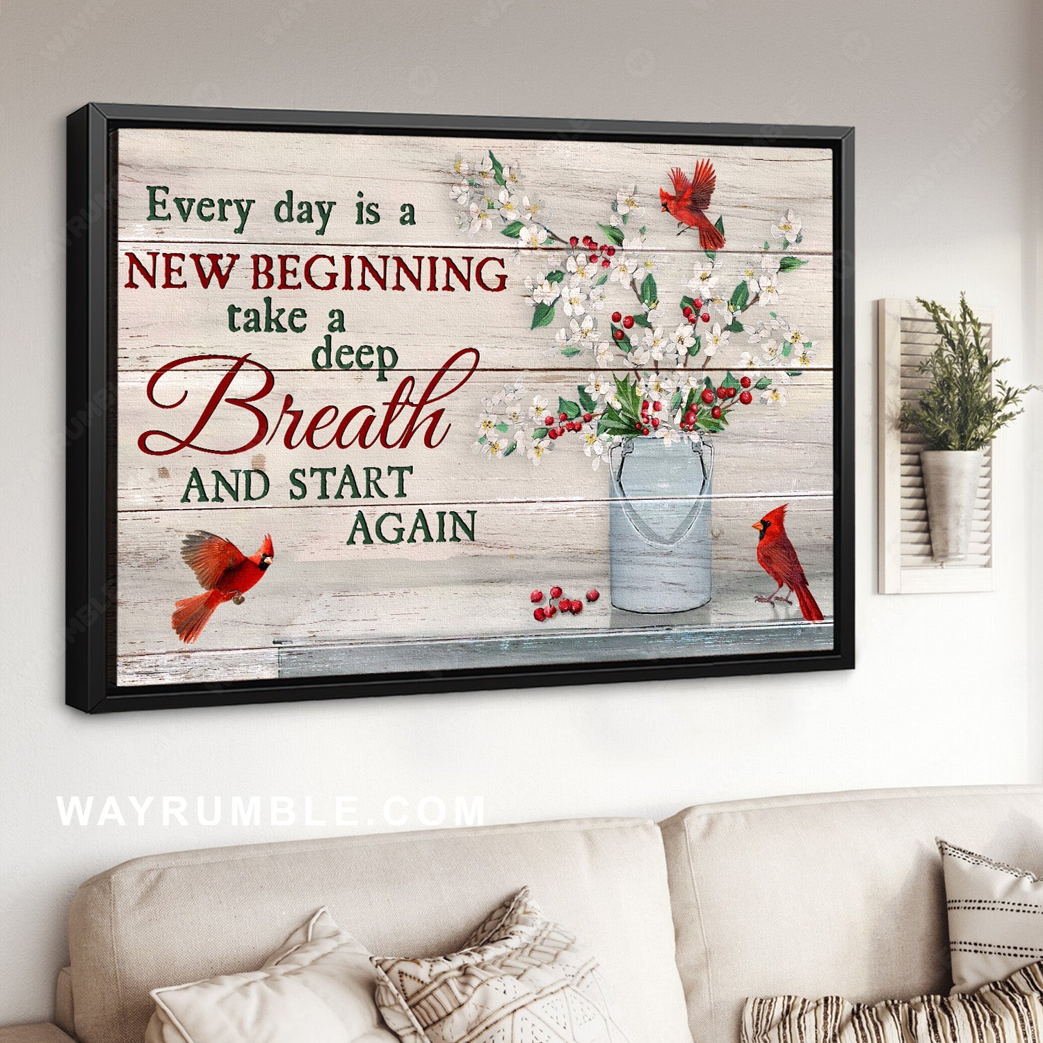Simple painting, Pretty flower, Red cardinal, Every day is a new beginning - Jesus Landscape Canvas Prints, Home Decor Wall Art
