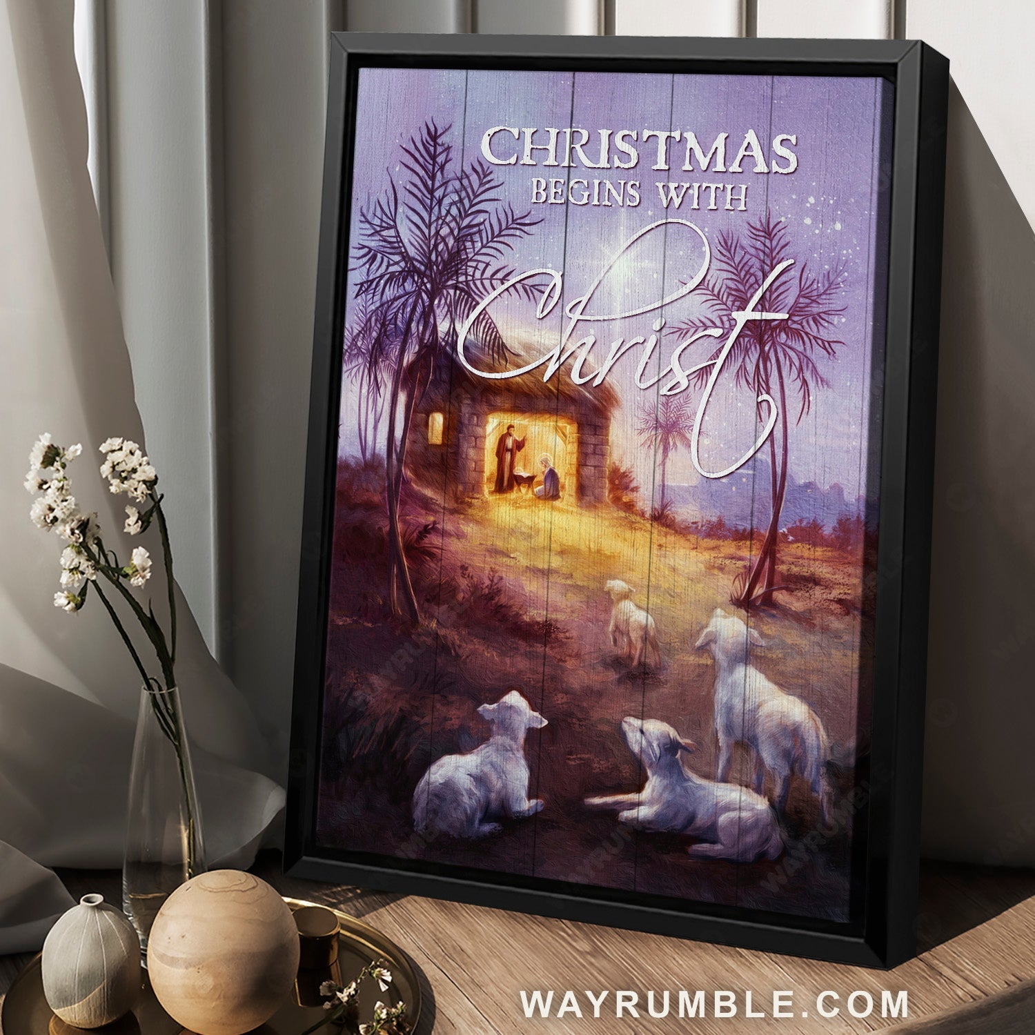 Purple sky, Jesus was born, Lamb of God, Christmas begins with Christ - Jesus Portrait Canvas Prints, Home Decor Wall Art
