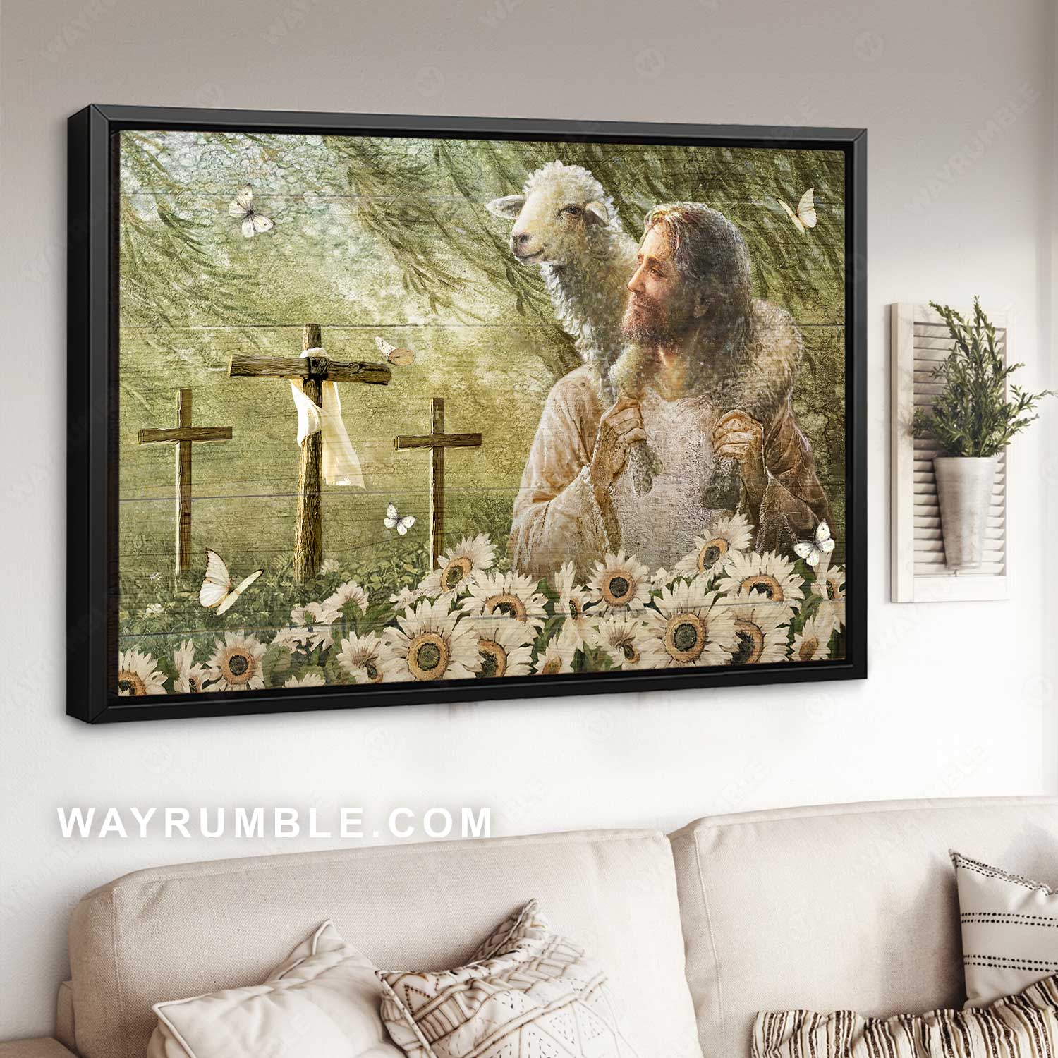 The passion of Jesus, Green forest, Lamb of God, Sunflower field - Jesus Landscape Canvas Prints, Home Decor Wall Art