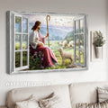 Beautiful meadow, Lamb of God, The passion of Jesus, Pretty sunset - Jesus Landscape Canvas Prints, Home Decor Wall Art