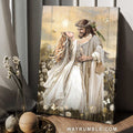 Wedding dress, Sunny day, Dandelion field, Dancing with Jesus - Jesus Portrait Canvas Prints, Home Decor Wall Art
