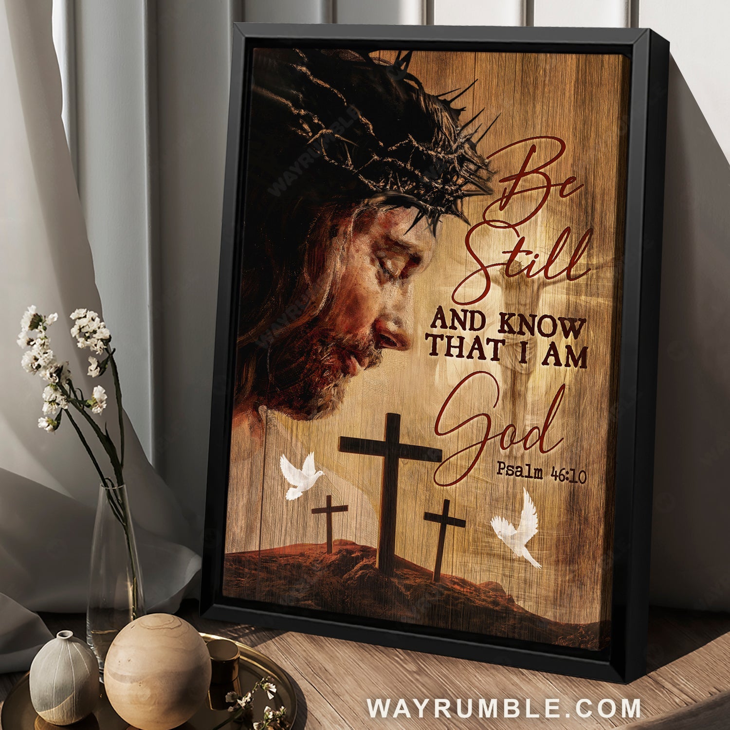 Beautiful Jesus face, Stunning crown, White dove, Be still and know that I am God - Jesus Portrait Canvas Prints, Home Decor Wall Art