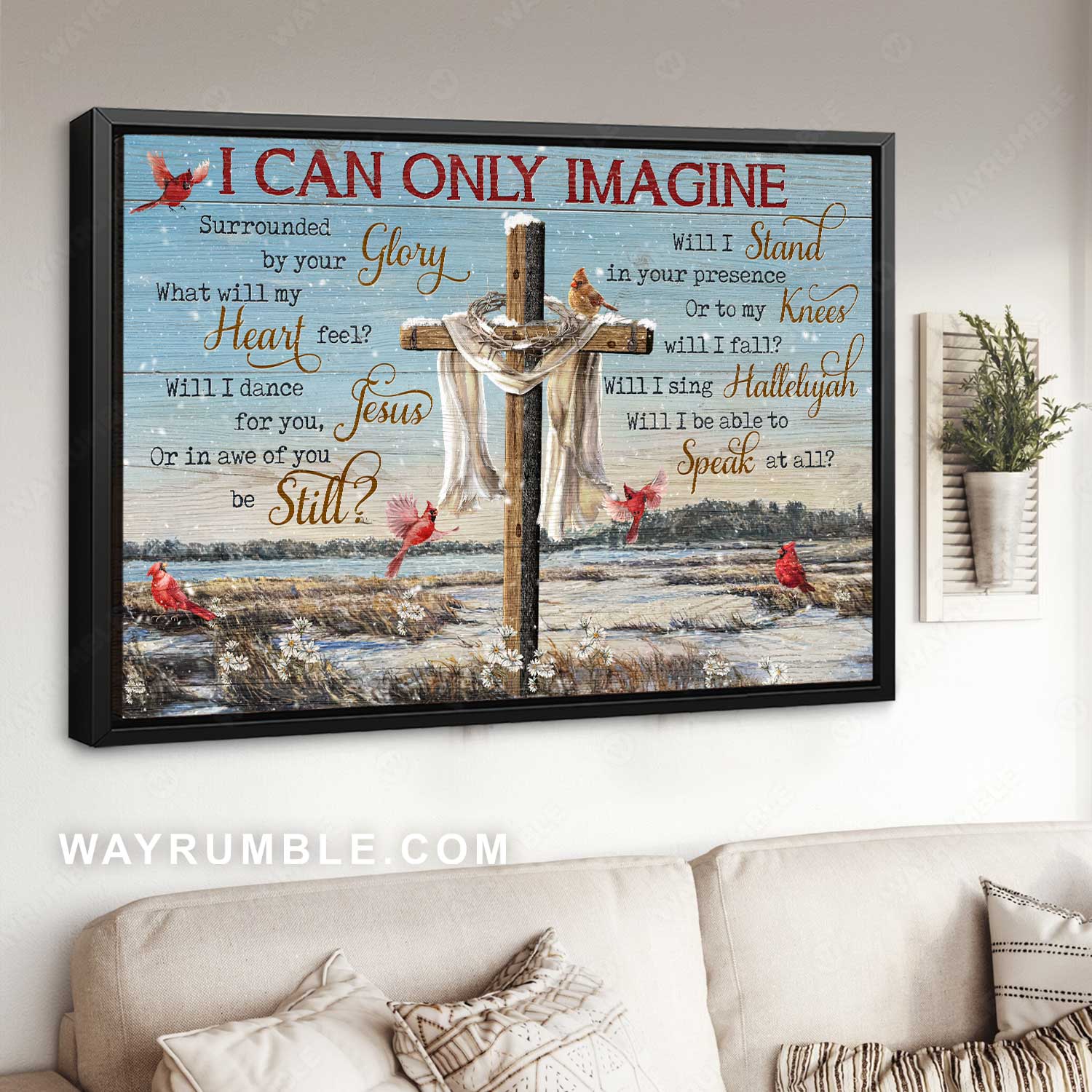 Beautiful lake, Stunning cross, Cardinal painting, I can only imagine - Jesus Landscape Canvas Prints, Home Decor Wall Art