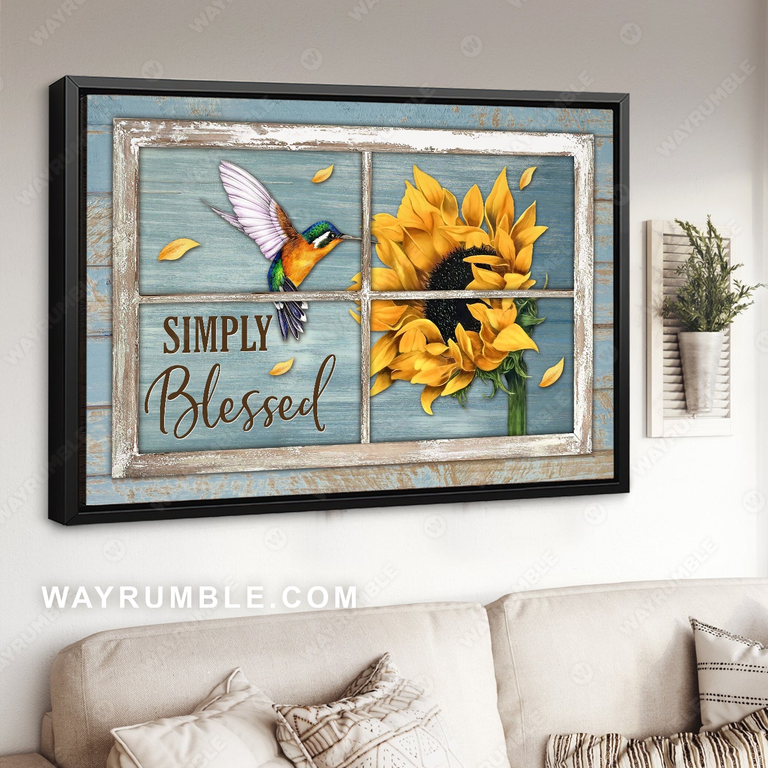 Beautiful sunflower, Stunning hummingbird, Simply blessed - Jesus Landscape Canvas Prints, Home Decor Wall Art