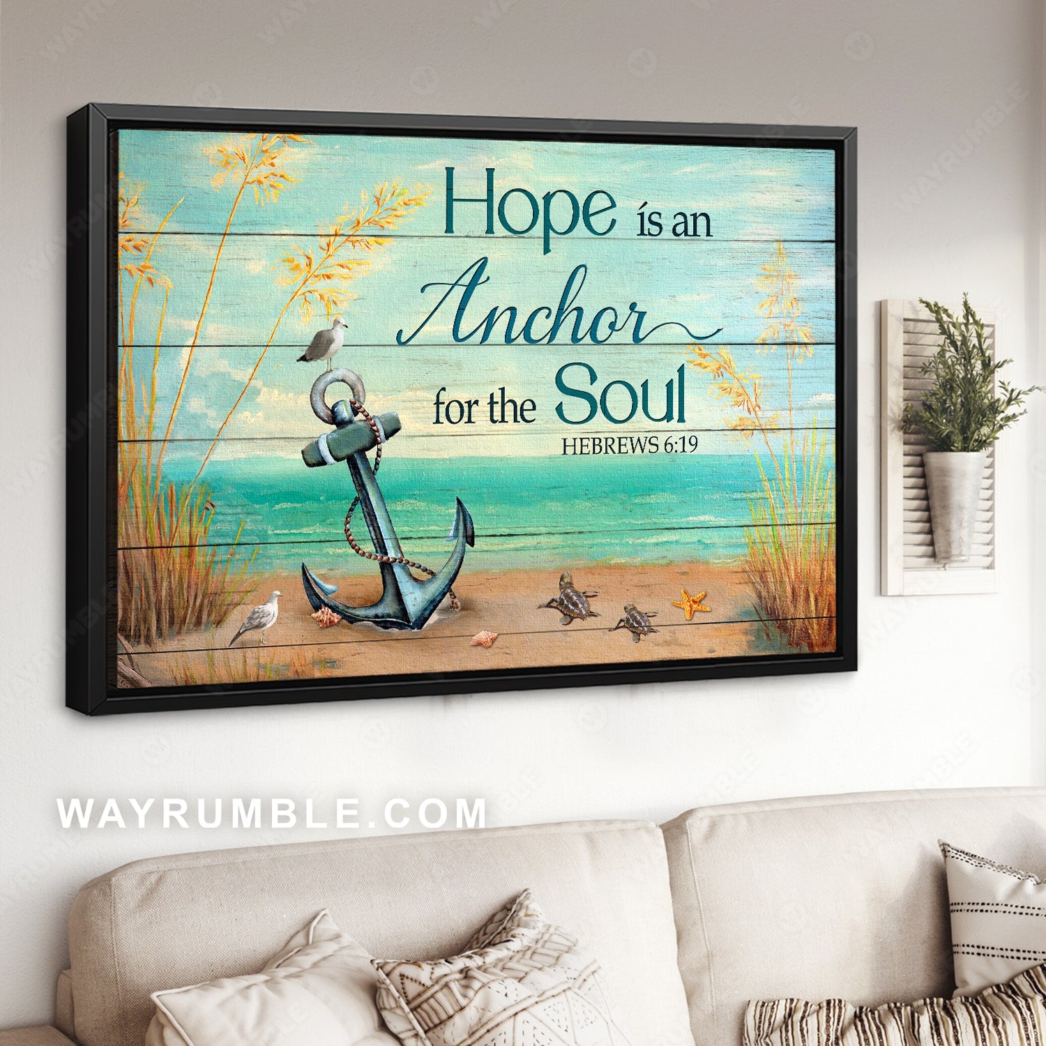 Anchor drawing, Blue ocean, Rice field, Hope is an anchor for the soul - Jesus Landscape Canvas Prints, Christian Wall Art