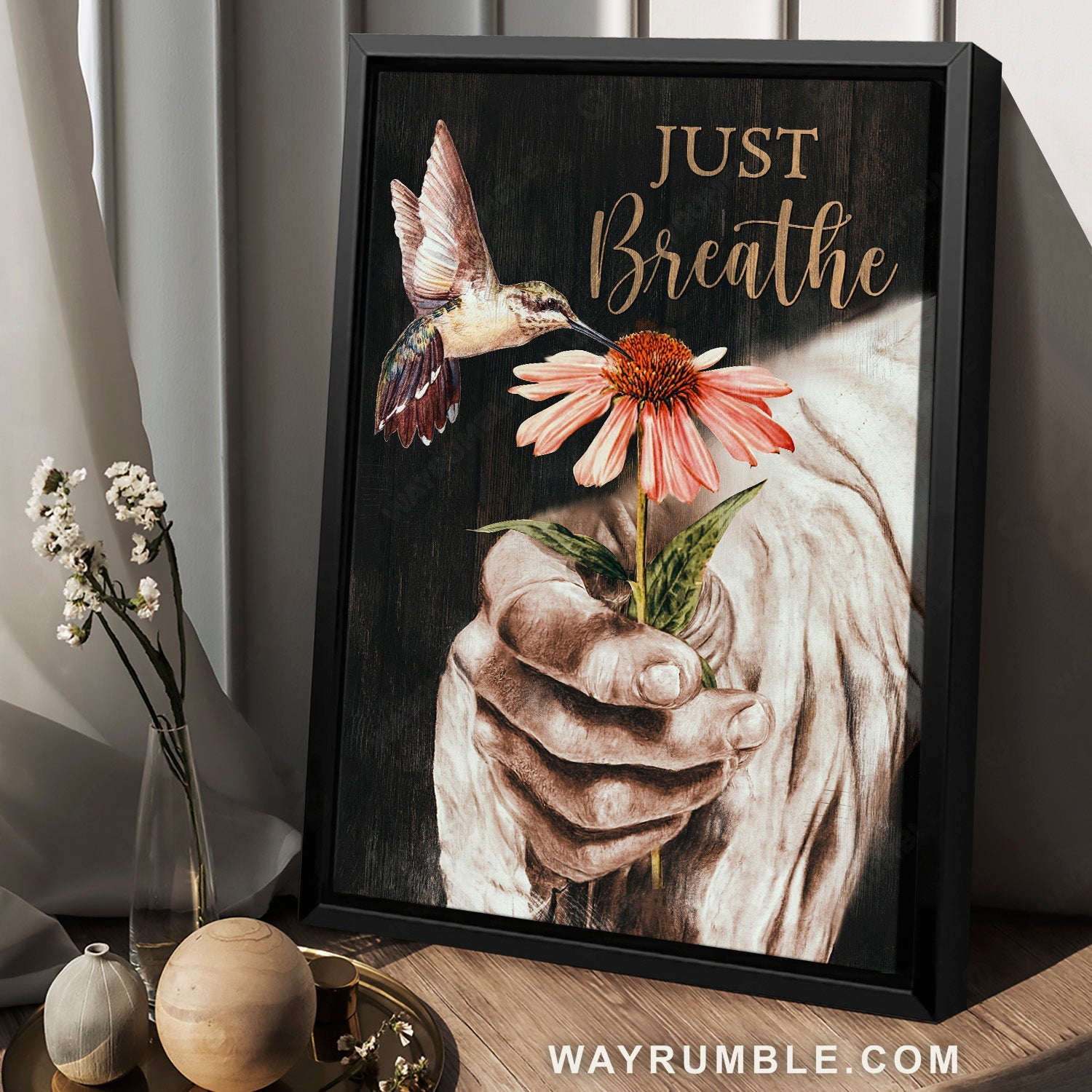 Unique pink flower, Beautiful hummingbird, Jesus hand, Just breathe - Jesus Portrait Canvas Prints, Home Decor Wall Art