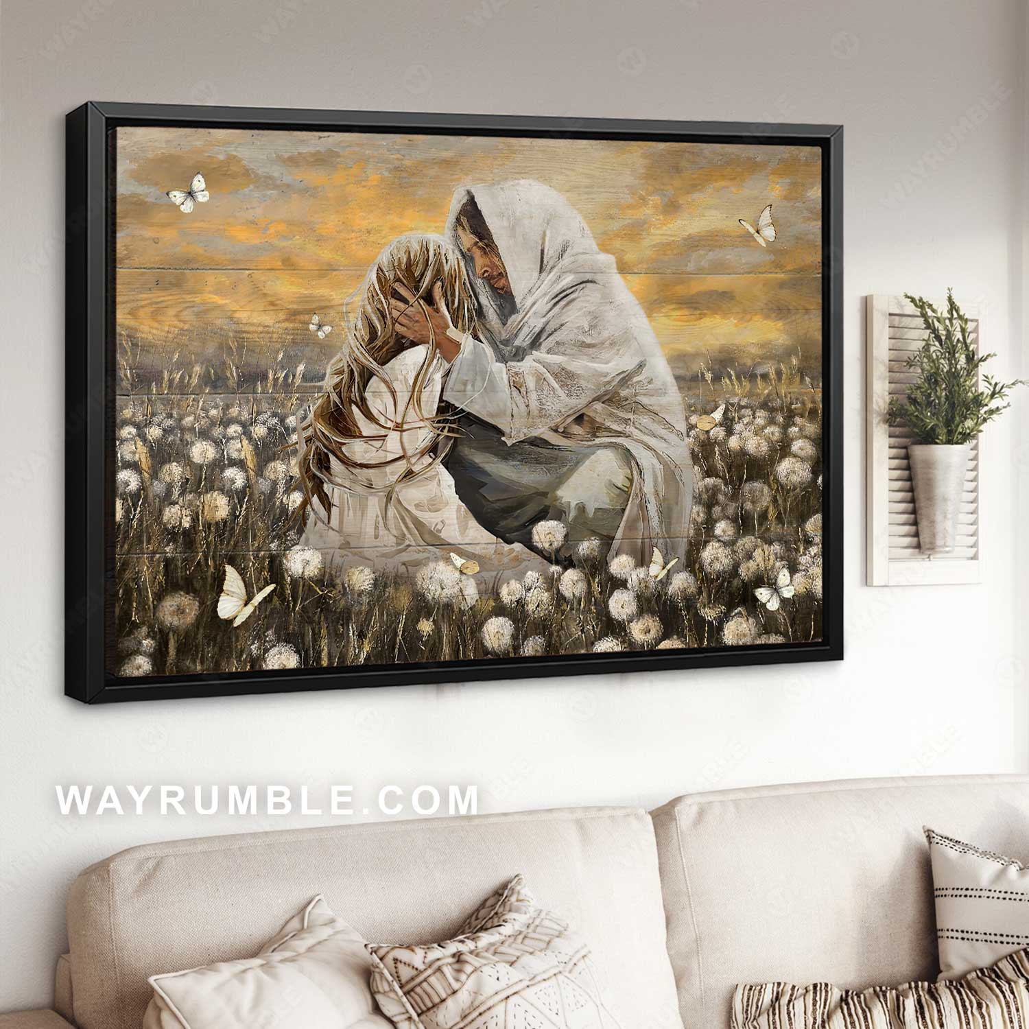 Pretty dandelion field, Jesus is my everything, The life of Jesus, Little girl - Jesus Landscape Canvas Prints, Home Decor Wall Art