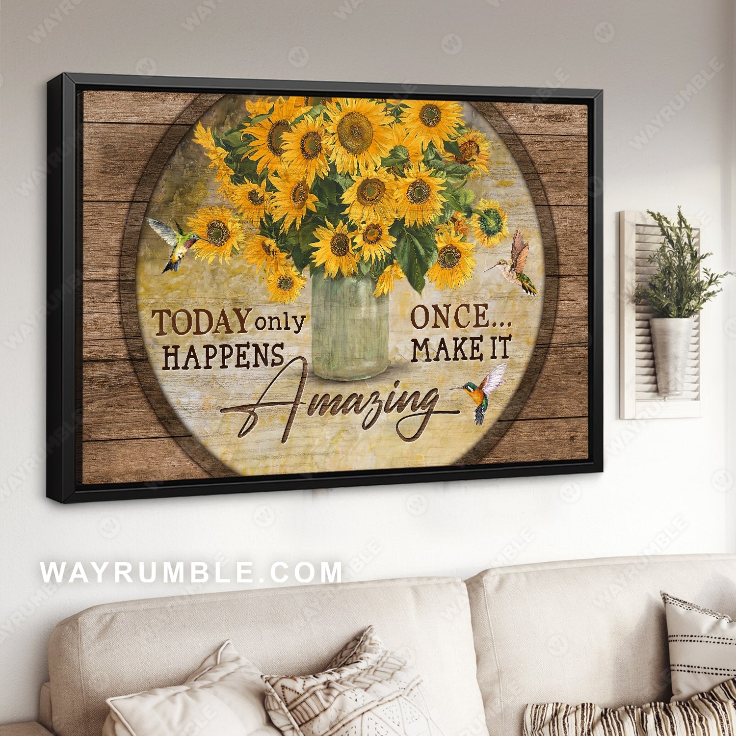 Stunning sunflower, Unique frame, Hummingbird, Today only happens once - Jesus Landscape Canvas Prints, Home Decor Wall Art