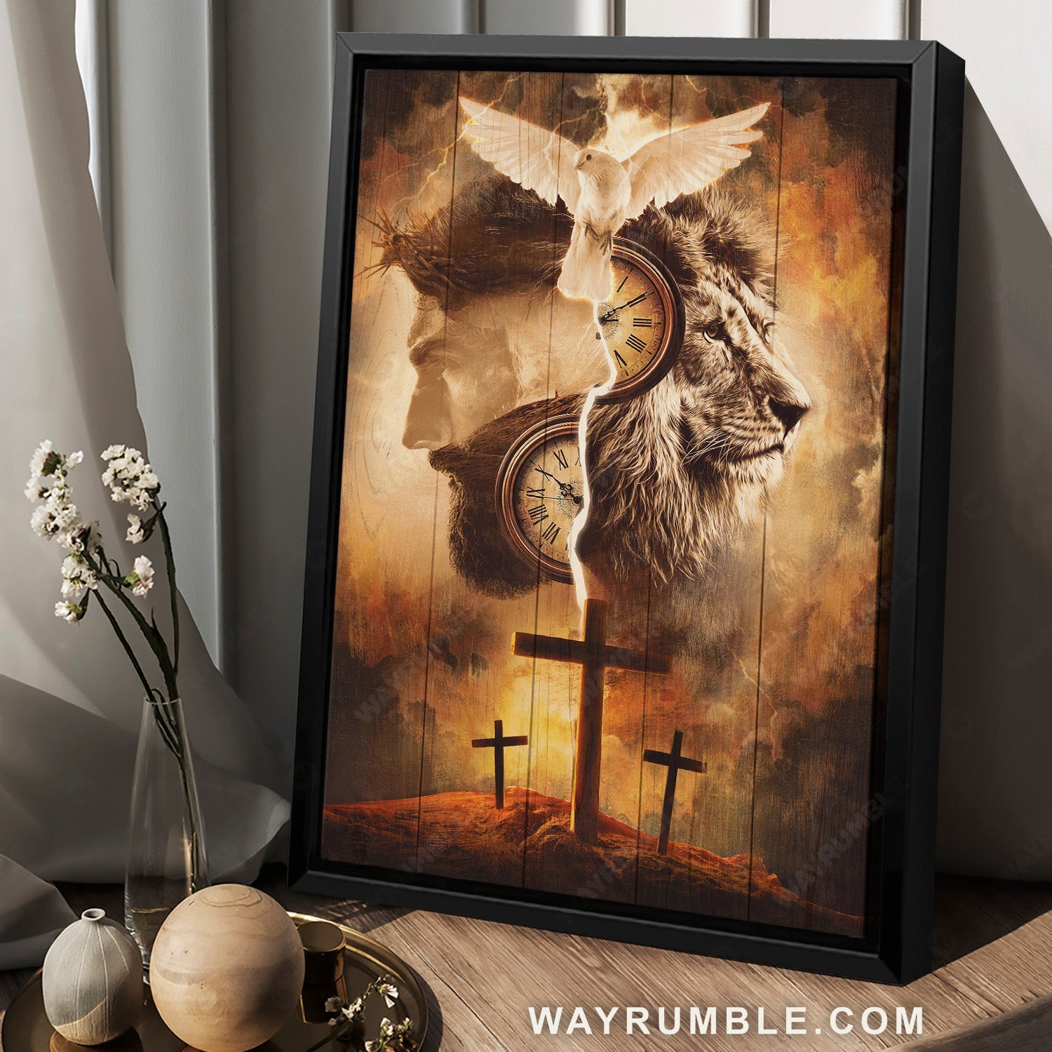 Jesus painting, Lion face, Antique clock, Beautiful dove - Jesus Portrait Canvas Prints, Home Decor Wall Art