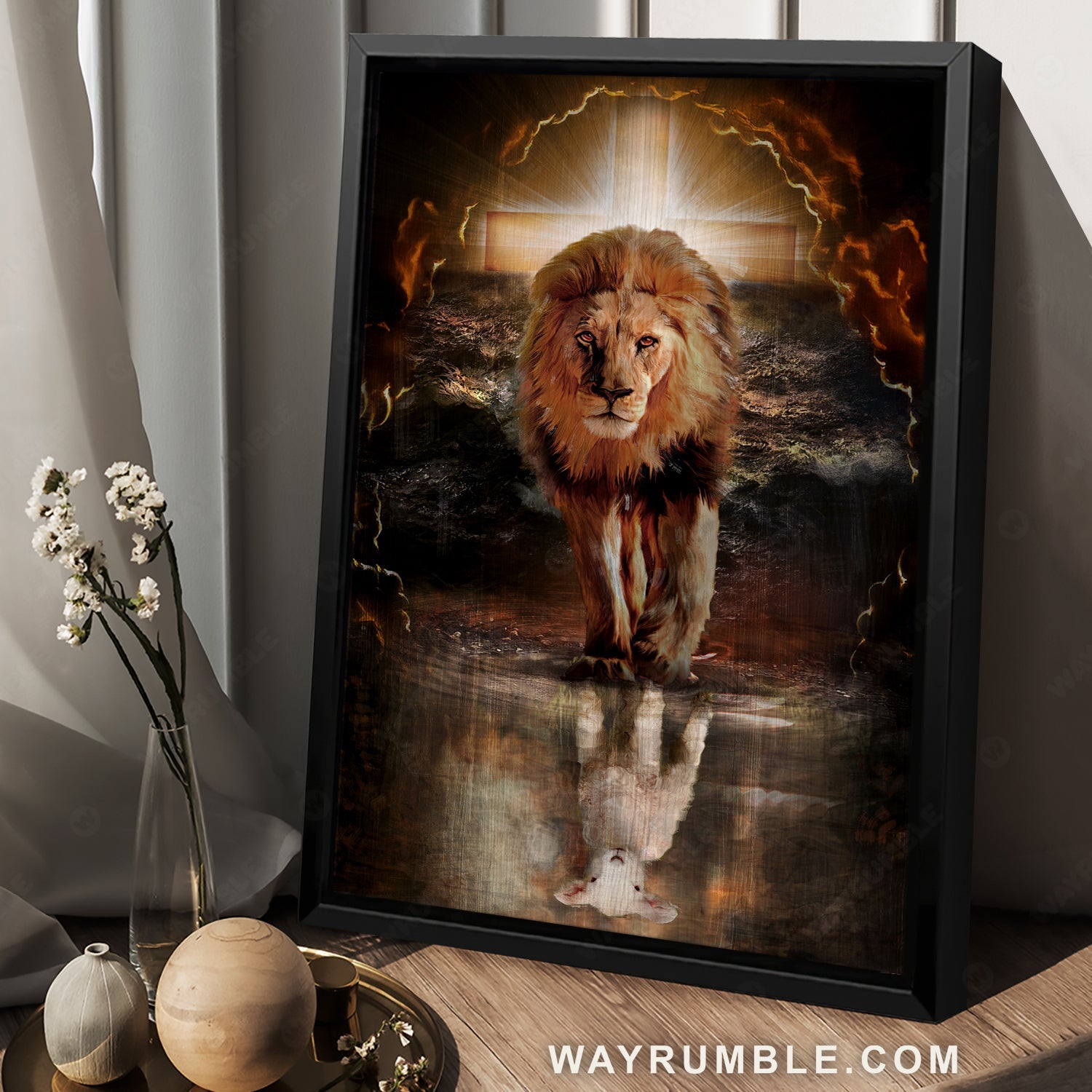 Beautiful watercolor lion, King of Kings, White lamb, Infinite halo - Jesus Portrait Canvas Prints, Christian Wall Art