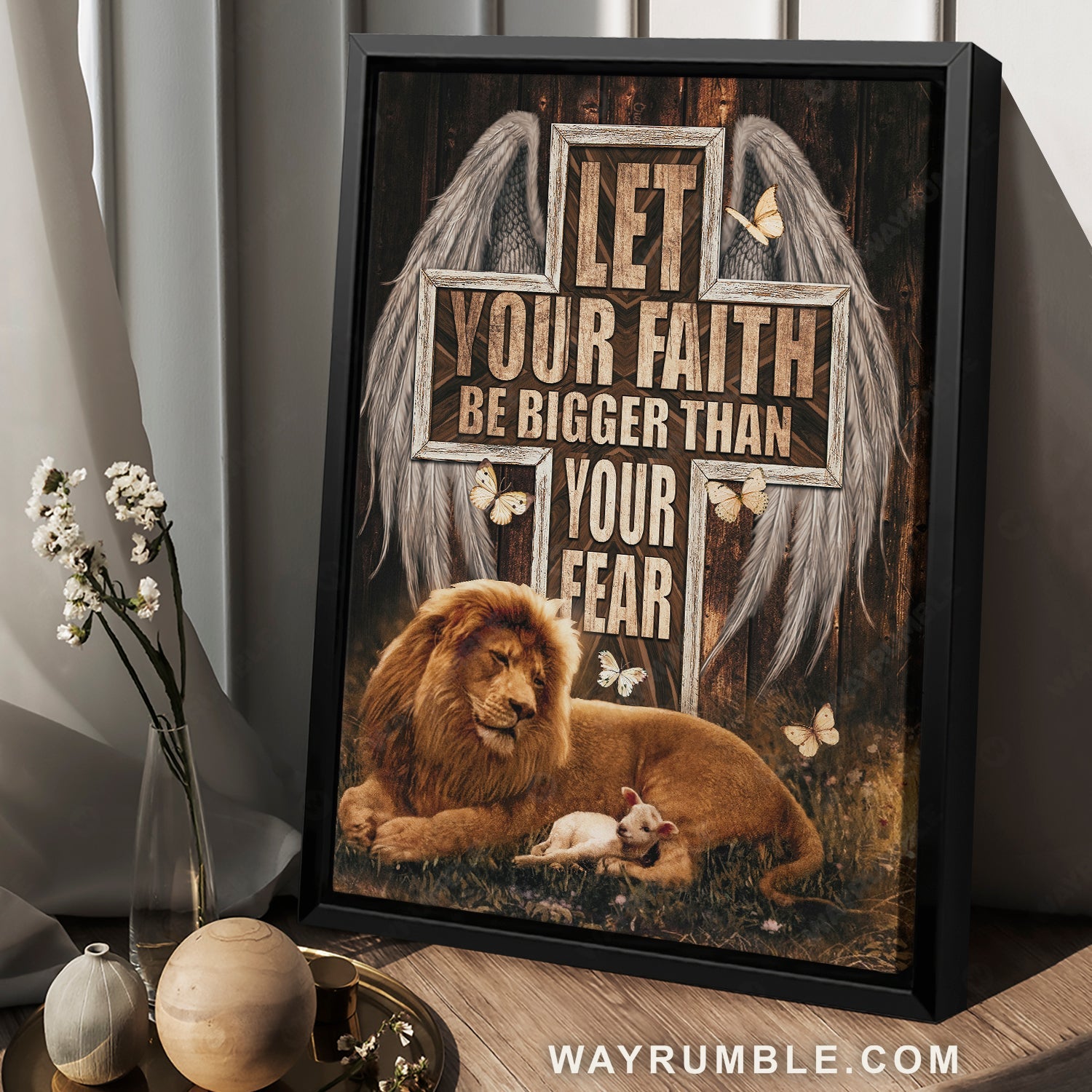 Cross symbol, Stunning angel wings, Lion, Let your faith be bigger than your fear - Jesus Portrait Canvas Prints, Home Decor Wall Art