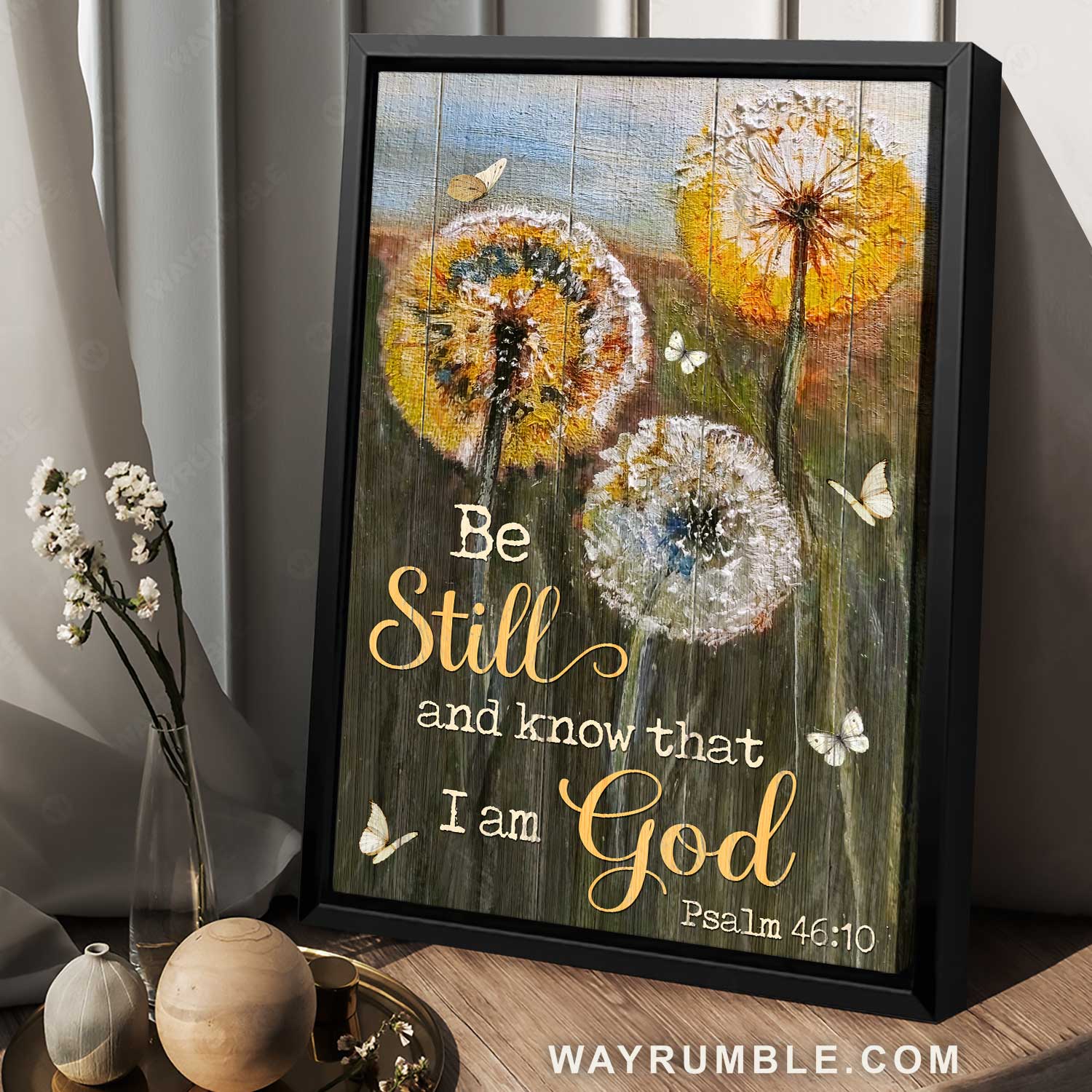 Watercolor dandelion, Colorful field, Butterfly, Be still and know that I am God - Jesus Portrait Canvas Prints, Home Decor Wall Art