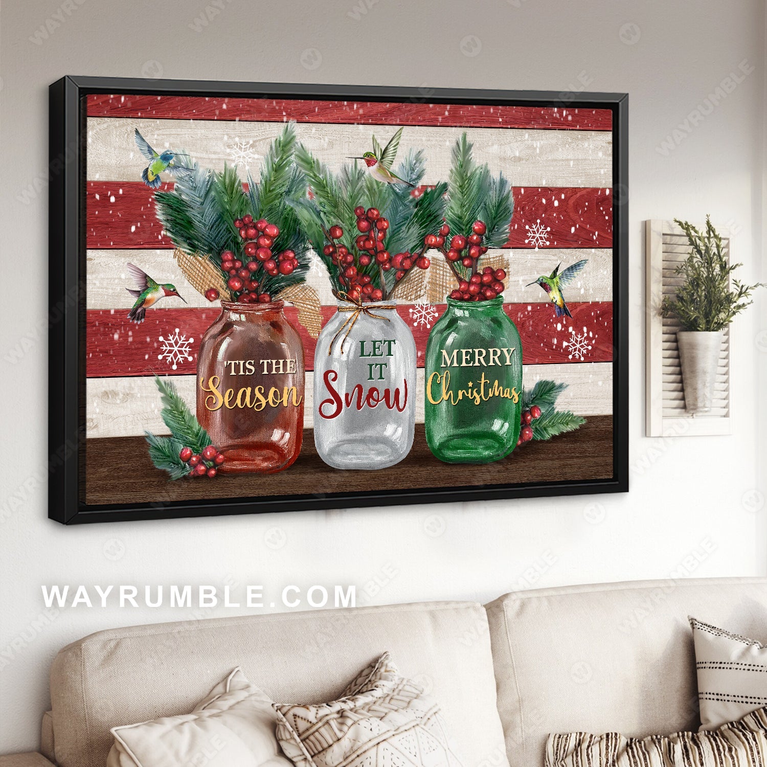 Watercolor cranberry, Colorful hummingbird, 'Tis the season, Let it snow - Jesus Landscape Canvas Prints, Home Decor Wall Art
