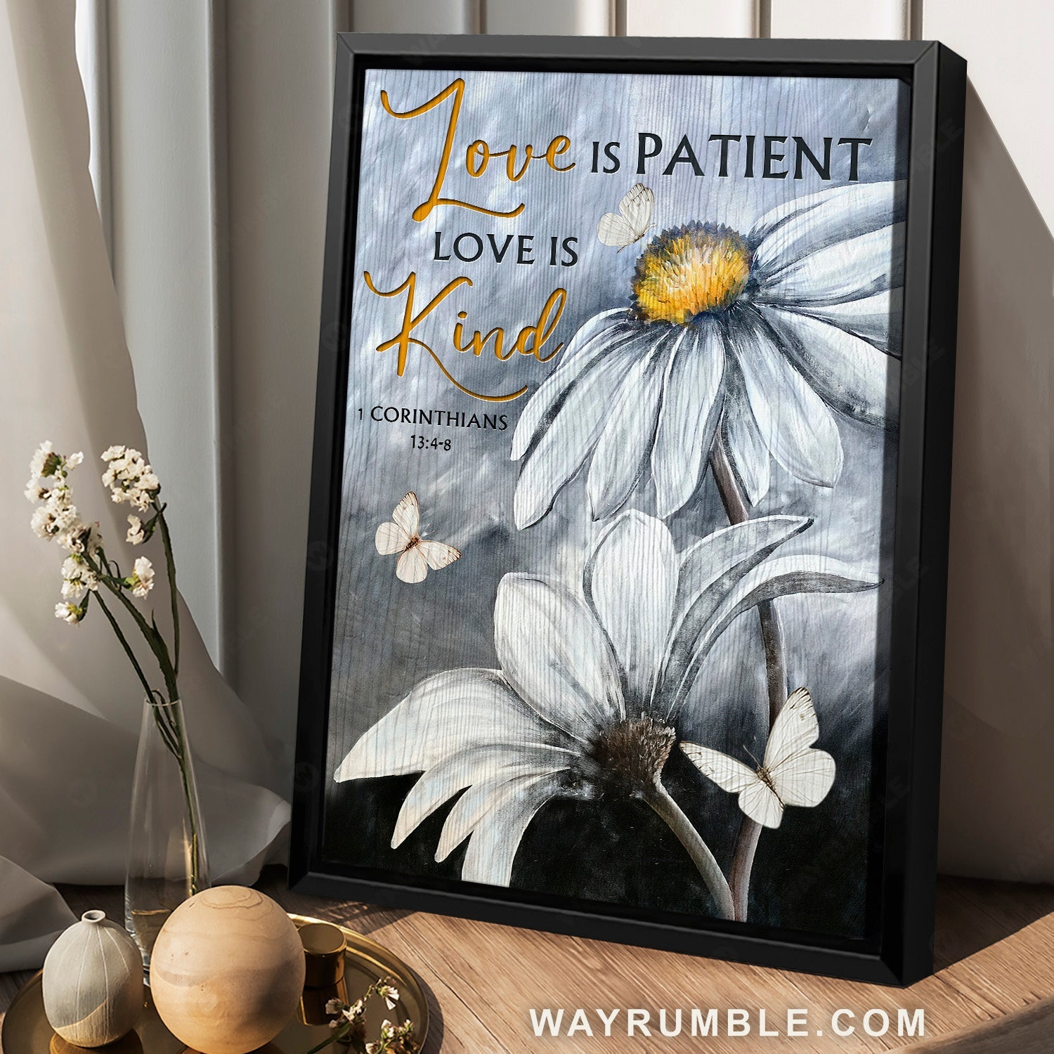 White daisy, Watercolor flower, Pretty butterfly, Love is patient, Love is kind - Jesus Portrait Canvas Prints, Home Decor Wall Art