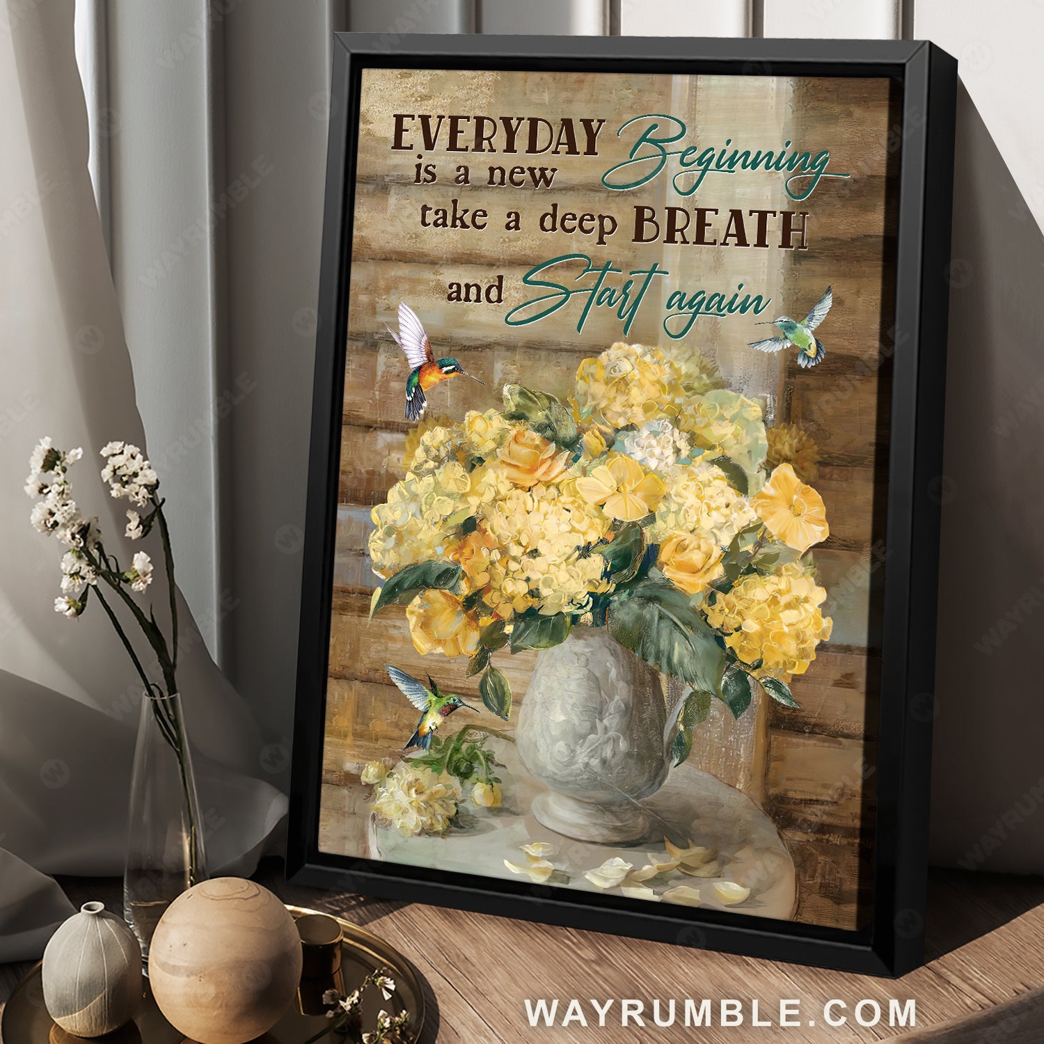 Stunning yellow flower, Colorful hummingbird, Everyday is a new beginning - Jesus Portrait Canvas Prints, Home Decor Wall Art
