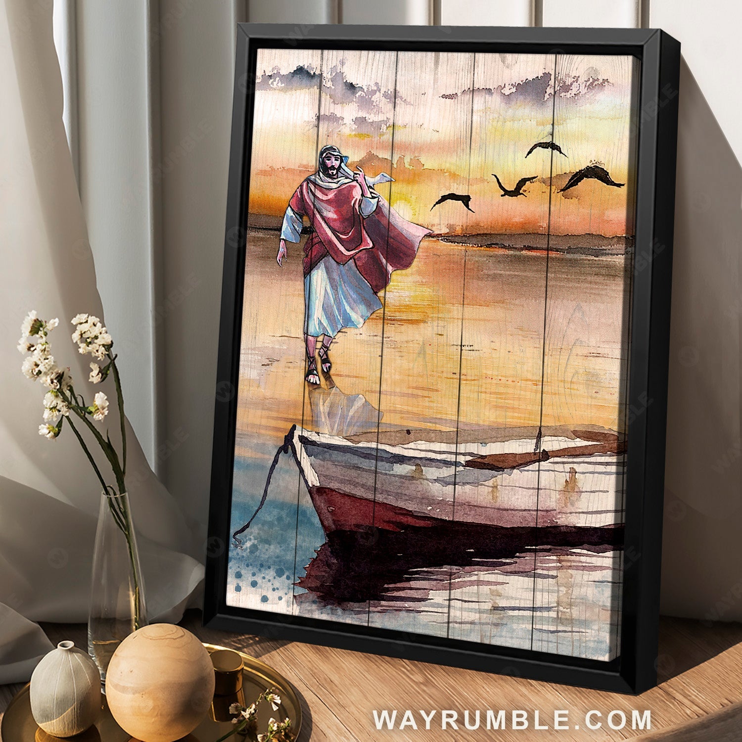 Watercolor drawing, Jesus artwork, Stunning boat, Jesus walk on water - Jesus Portrait Canvas Prints, Home Decor Wall Art