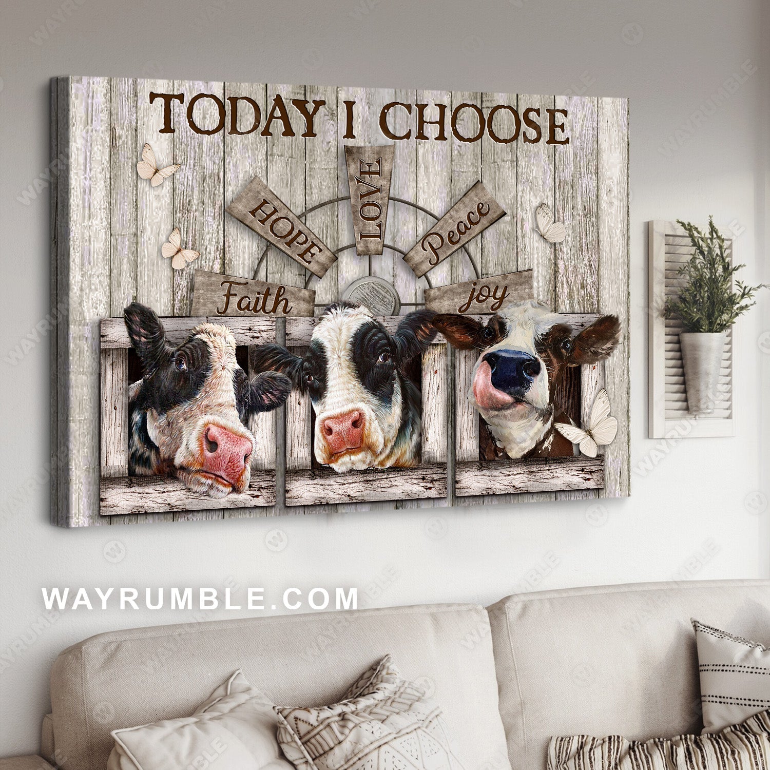 Dairy cow farm, Windmill painting, White butterfly, Today I choose joy - Jesus Landscape Canvas Prints, Home Decor Wall Art