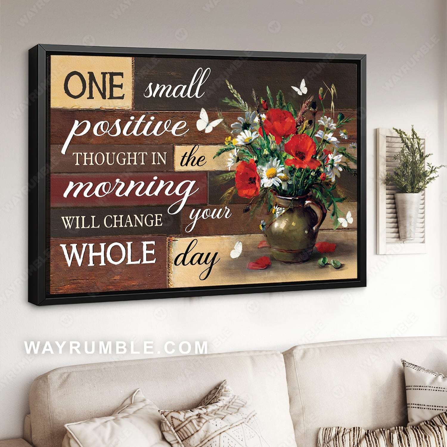 Brilliant flower painting, Wooden background, One small positive thought in the morning - Jesus Landscape Canvas Prints, Christian Wall Art