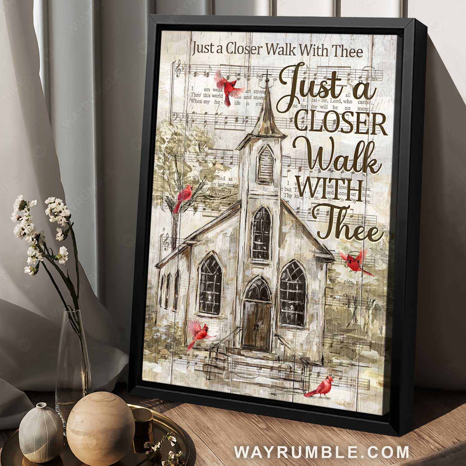 Watercolor church drawing, Beautiful cardinal, Just a closer walk with thee - Jesus Portrait Canvas Prints, Home Decor Wall Art