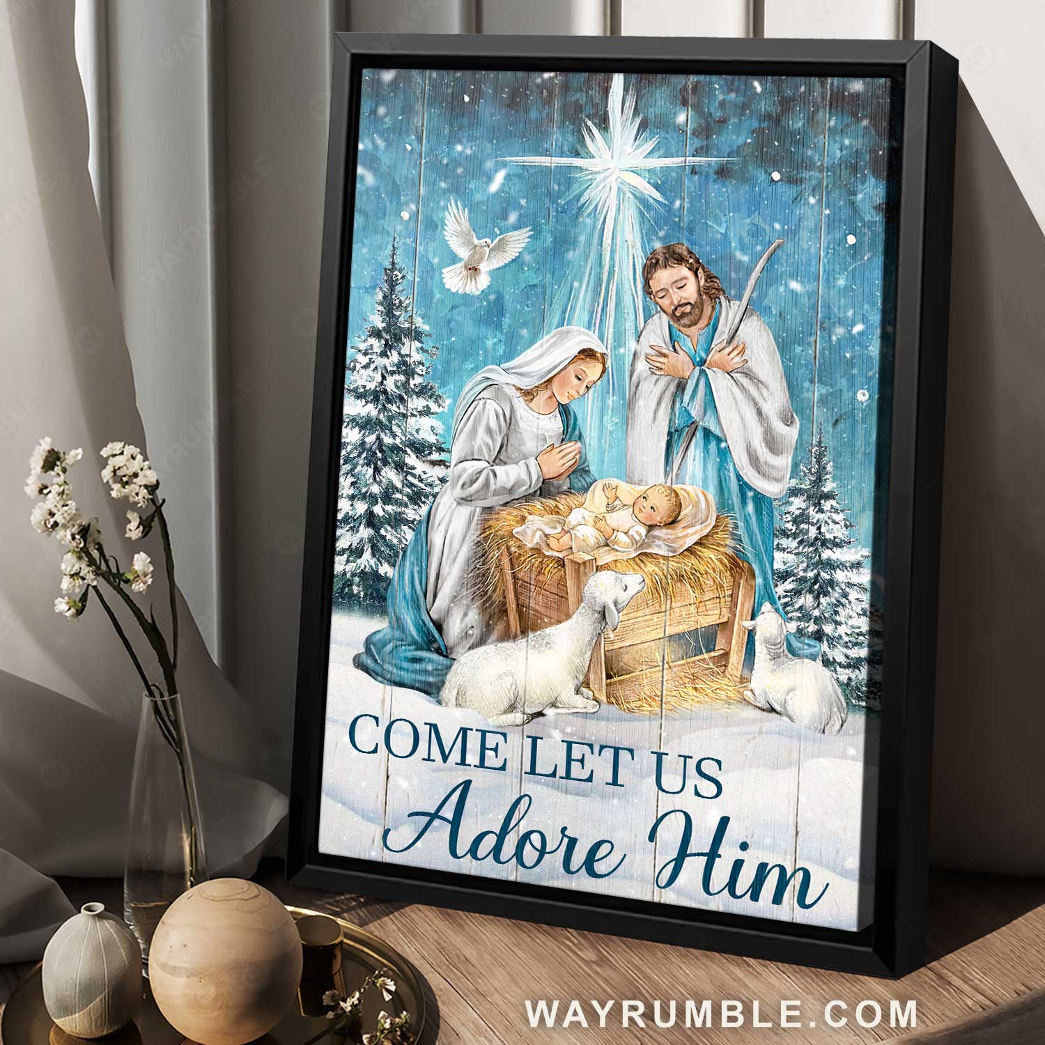 Blue night, Beautiful Maria, Jesus was born, Come let us adore him - Jesus Portrait Canvas Prints, Home Decor Wall Art