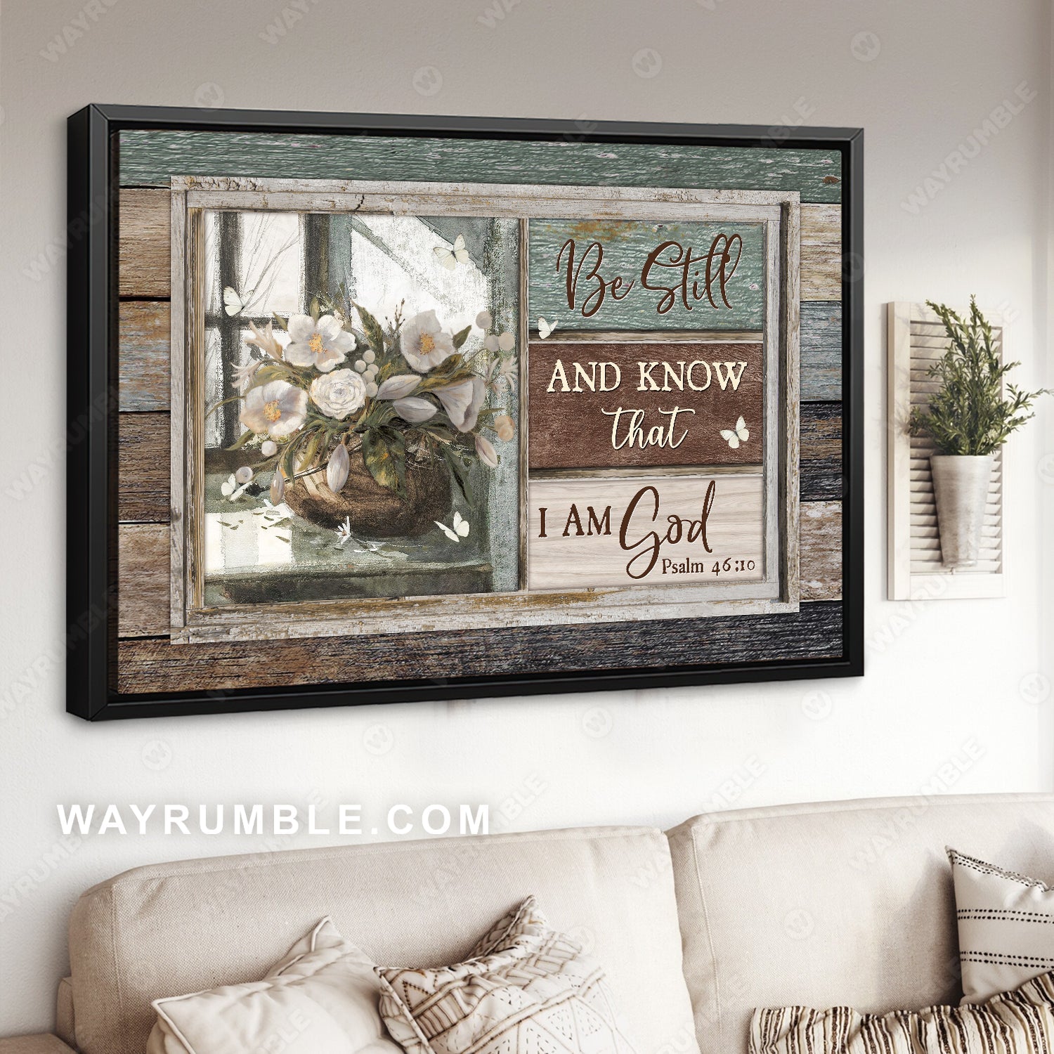 White flower, Sunny day, Butterfly drawing, Be still and know that I am God - Jesus Landscape Canvas Prints, Home Decor Wall Art