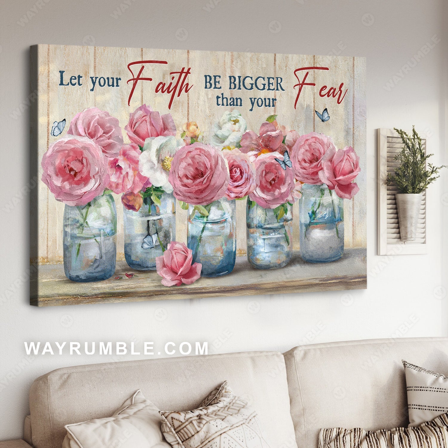 Stunning rose, Vintage flower, Butterfly, Let your faith be bigger than your fear - Jesus Landscape Canvas Prints, Home Decor Wall Art