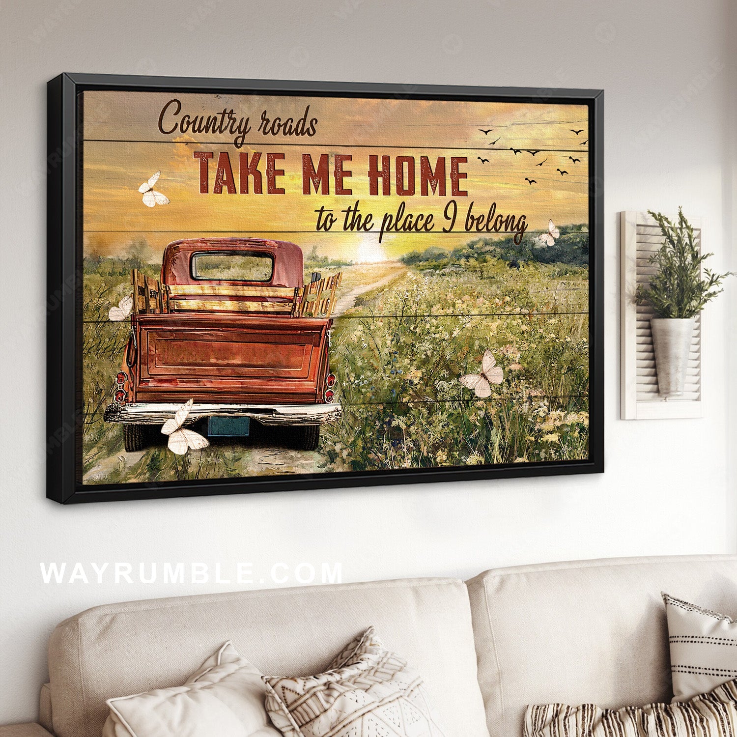 Old car, Pretty sunset, Flower field, Countryside painting, Take me home - Jesus Landscape Canvas Prints, Home Decor Wall Art