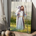 The life of Jesus, Green meadow, White lamb, Lamb of God - Jesus Portrait Canvas Prints, Home Decor Wall Art