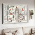 Lamb farm, Winter forest, Red cardinal, Walking with Jesus - Jesus Landscape Canvas Prints, Home Decor Wall Art