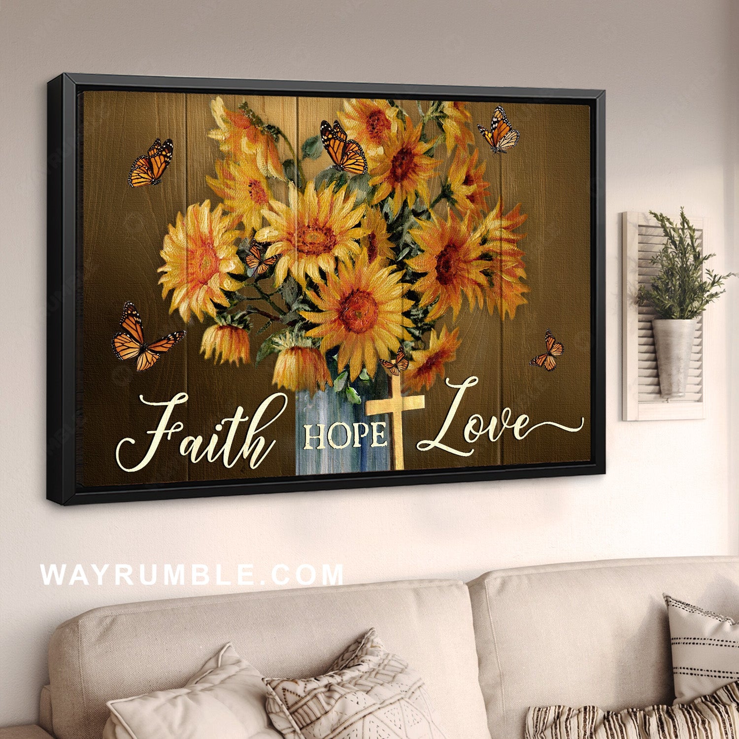 Stunning monarch butterfly, Watercolor sunflower, Faith, Hope, Love - Jesus Landscape Canvas Prints, Home Decor Wall Art