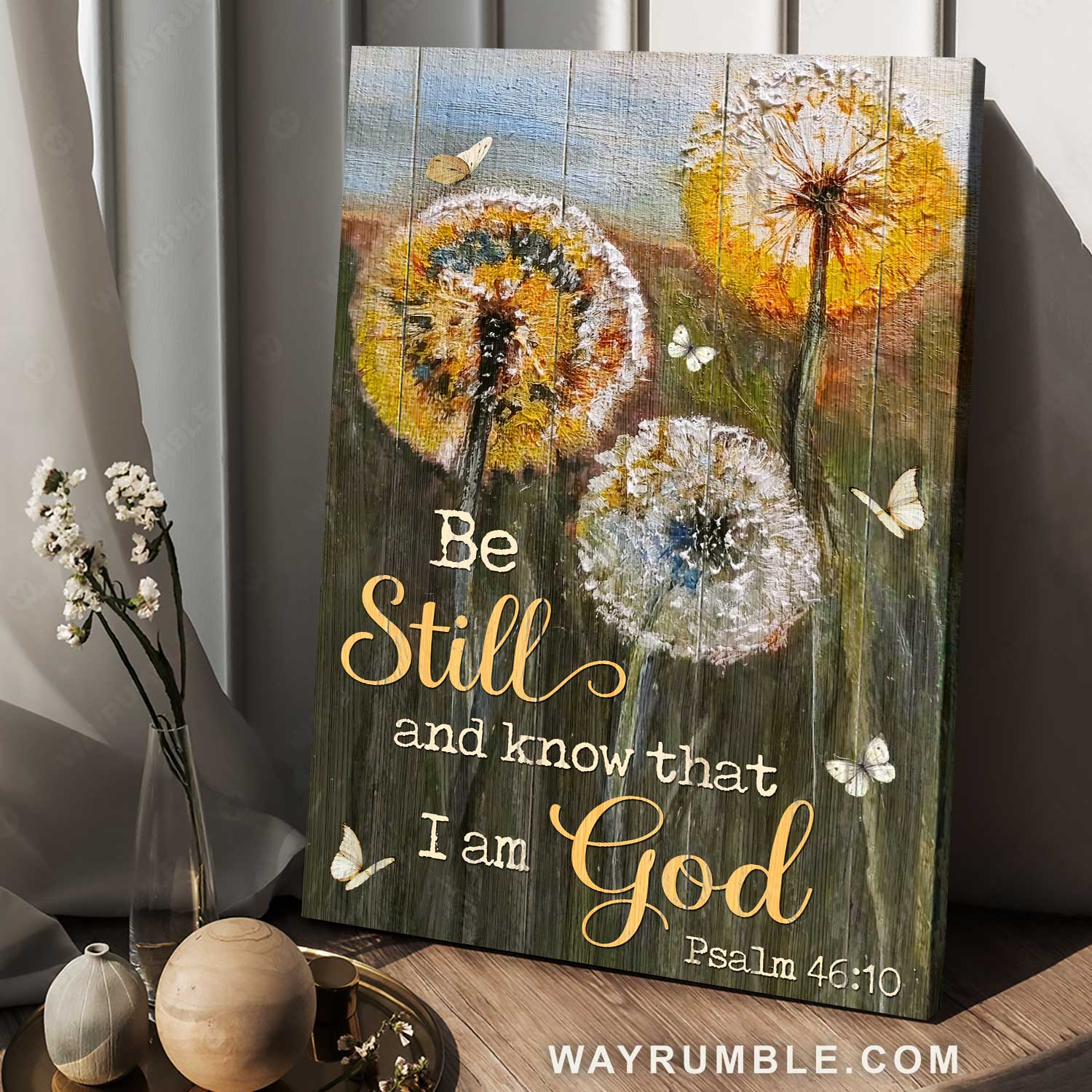 Watercolor dandelion, Colorful field, Butterfly, Be still and know that I am God - Jesus Portrait Canvas Prints, Home Decor Wall Art