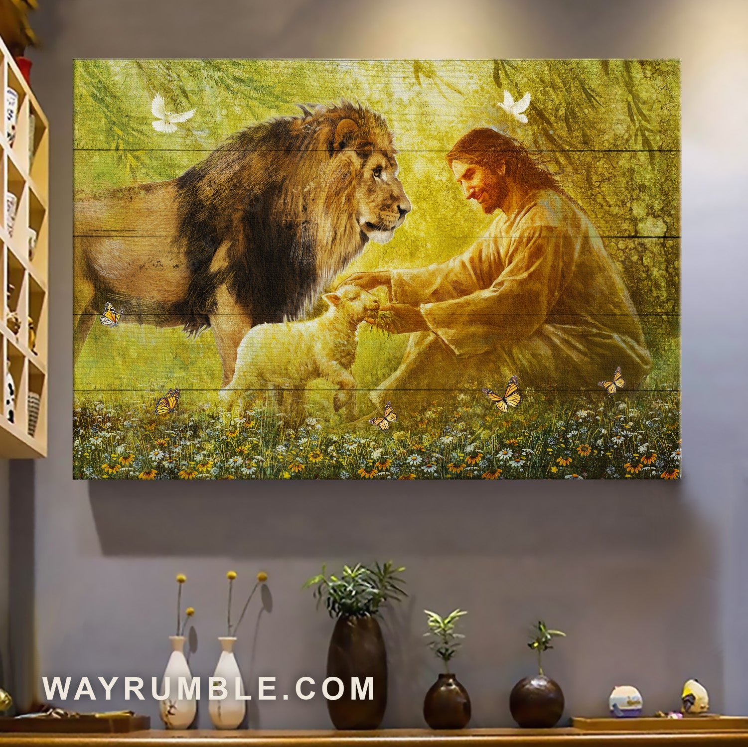 Yellow forest, Smile of Jesus, Big lion, Lamb of God - Jesus Landscape Canvas Prints, Home Decor Wall Art