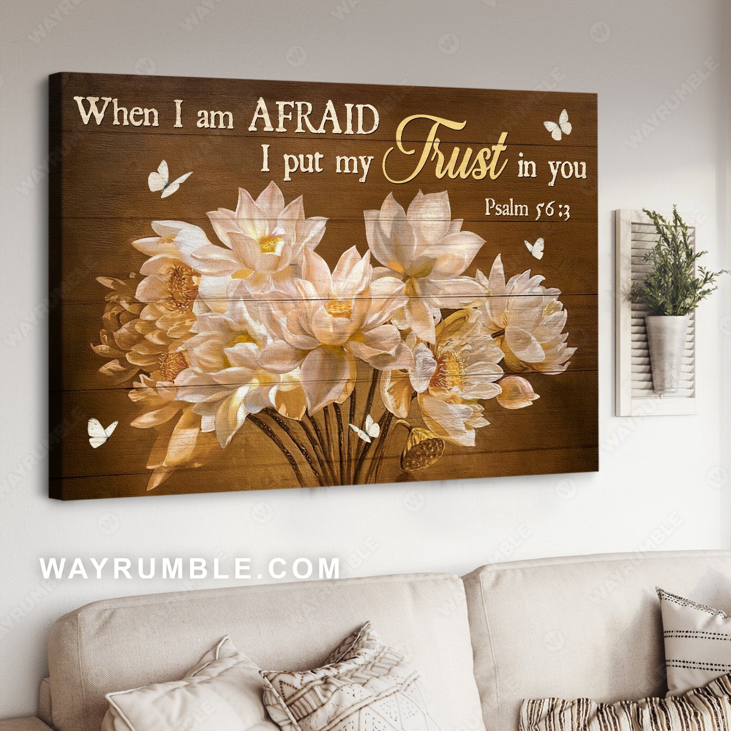 Beautiful lotus, Gift for flower lover, White butterfly, I put my trust in you - Jesus Landscape Canvas Prints, Home Decor Wall Art