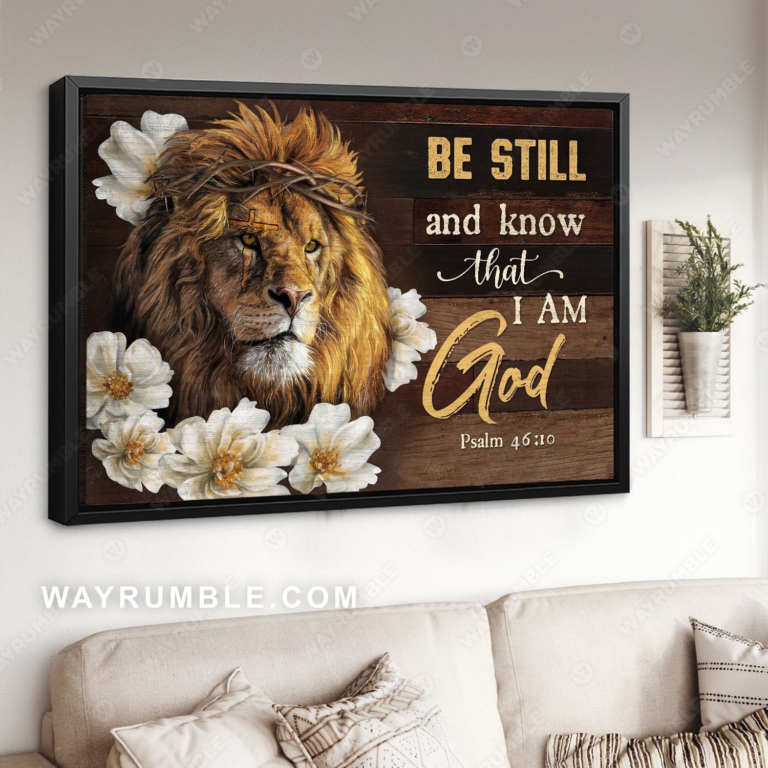 Stunning lion of Judah, Vintage flower, Be still and know that I am God - Jesus Landscape Canvas Prints, Home Decor Wall Art