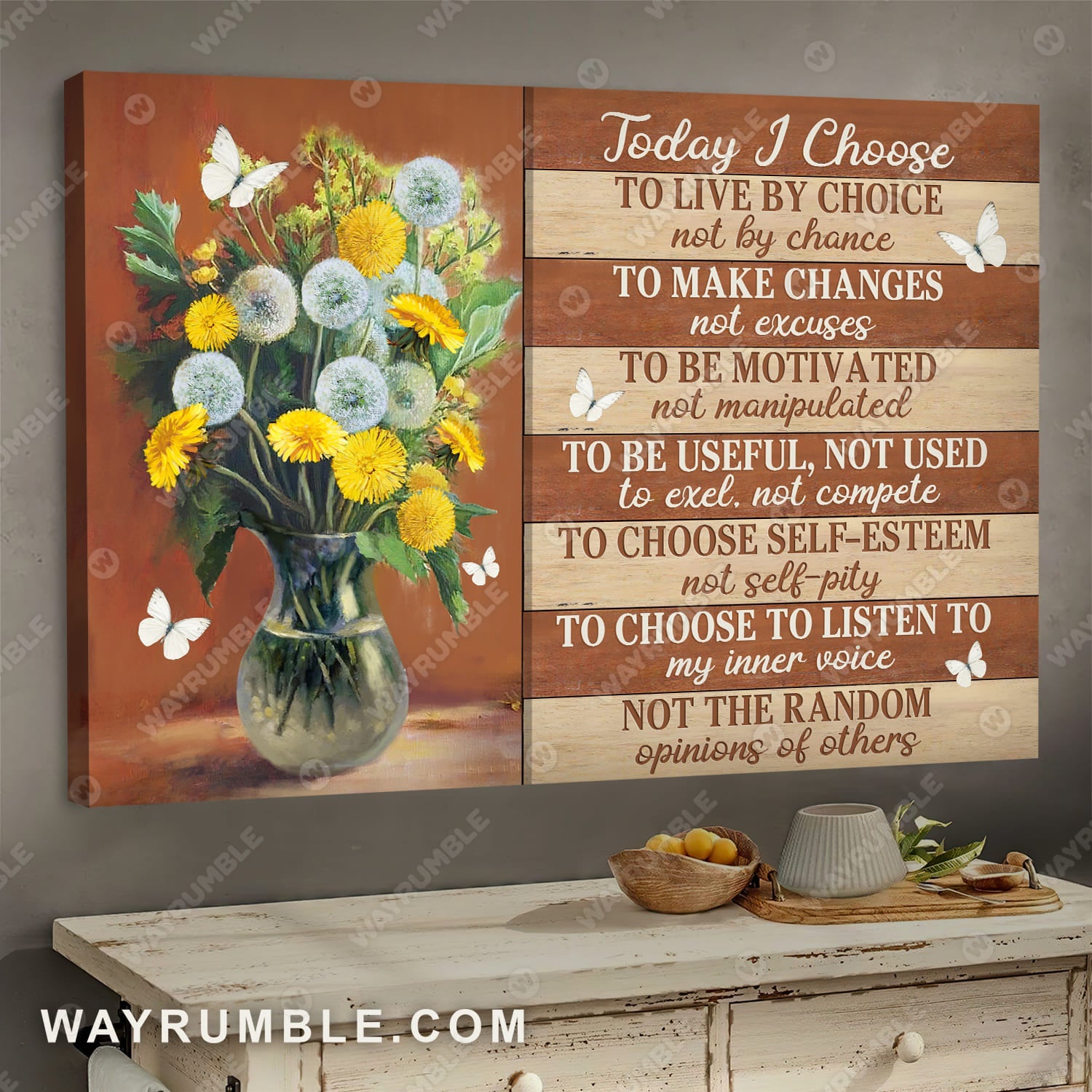 Yellow flower painting, Dandelion drawing, Today I choose - Jesus Landscape Canvas Prints, Wall Art