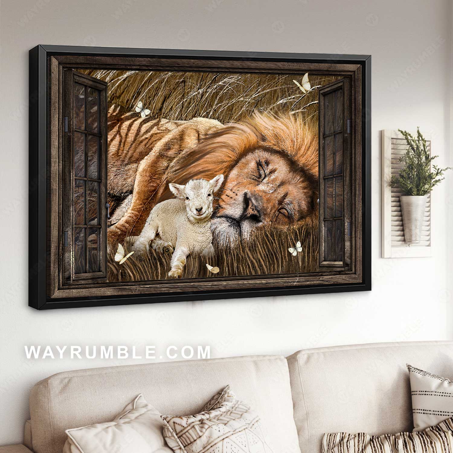 Sweet dream, Sleeping lion, Little lamb, Beautiful scene - Jesus Landscape Canvas Prints, Home Decor Wall Art