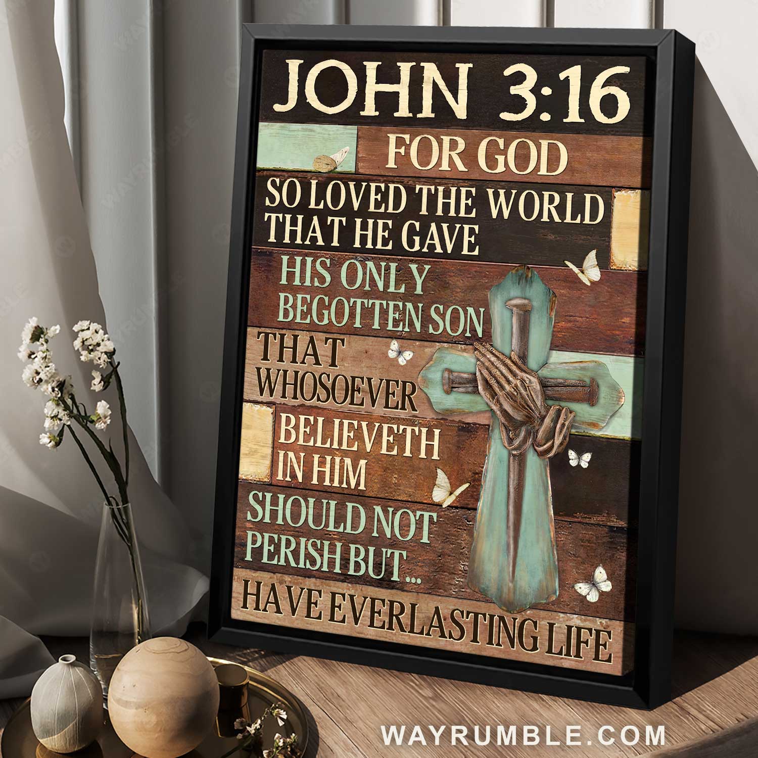 Pray for healing, Mint cross, White butterfly, For God so loved the world - Jesus Portrait Canvas Prints, Home Decor Wall Art