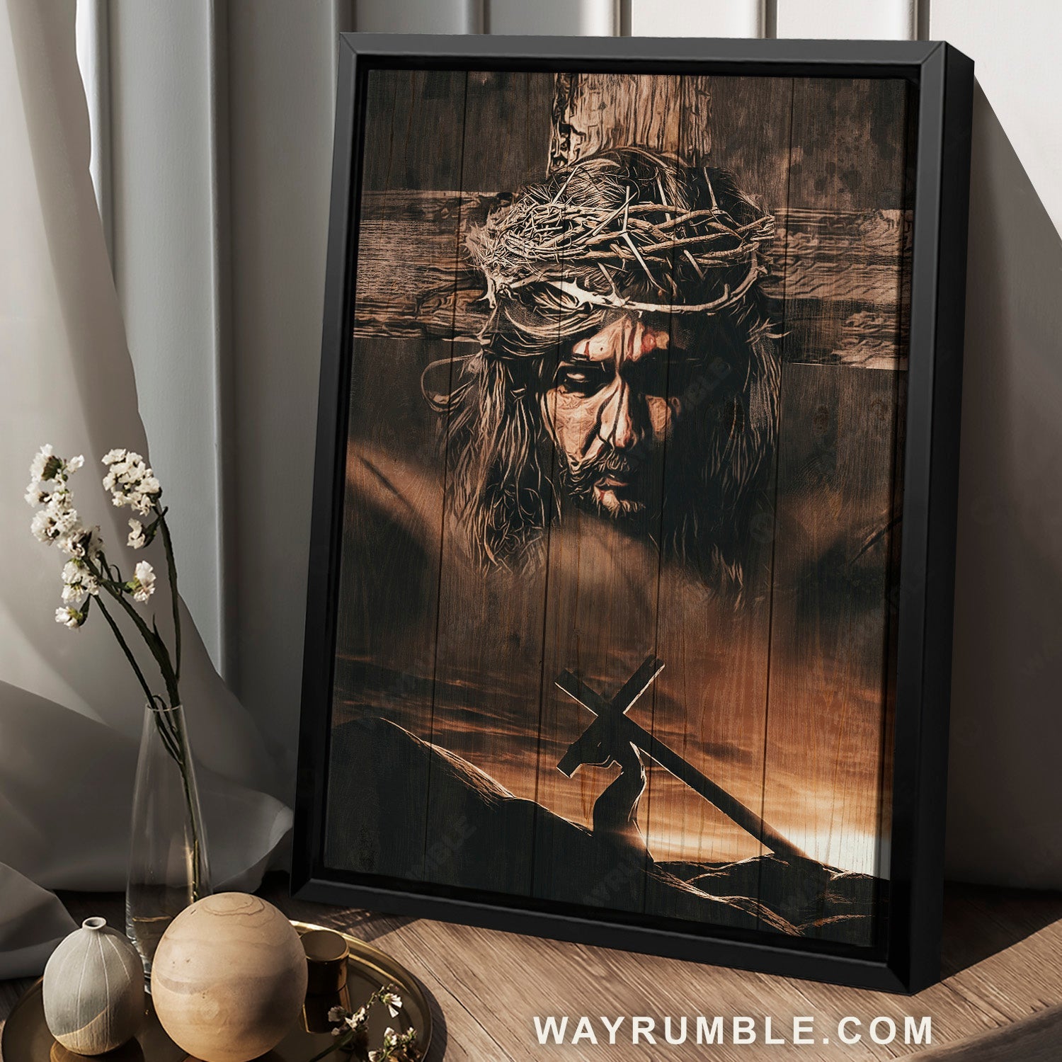 Jesus carry the cross, Wooden cross, Crown of thorn, Stunning drawing - Jesus Portrait Canvas Prints, Home Decor Wall Art