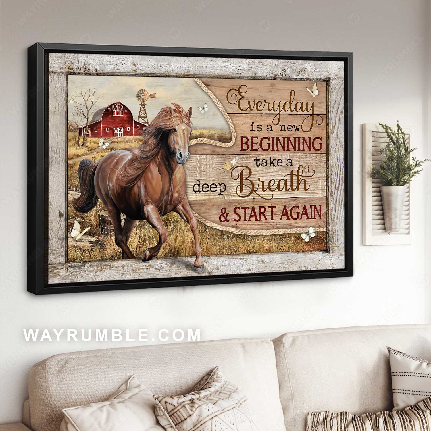 Running horse, Beautiful countryside, Every day is a new beginning - Jesus Landscape Canvas Prints, Home Decor Wall Art
