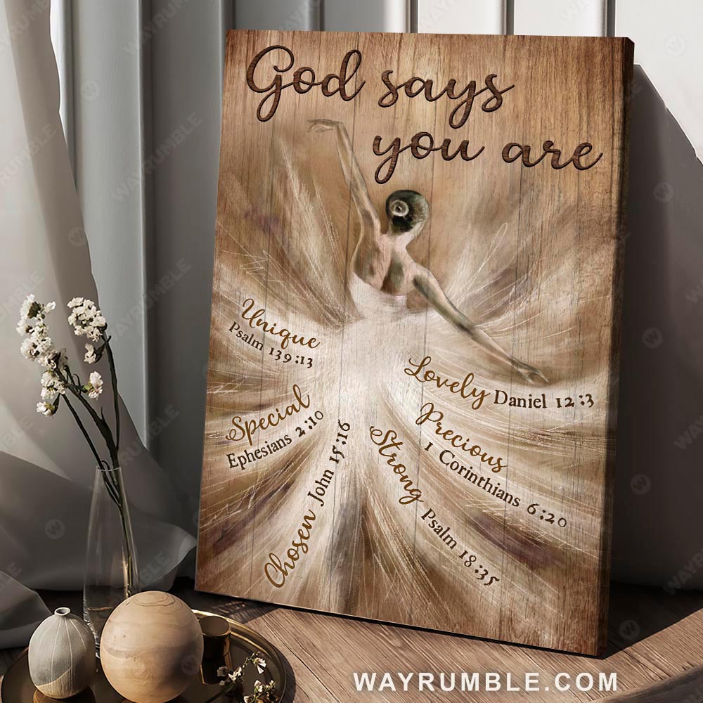 Ballerina drawing, Vintage painting, God says you are - Jesus Portrait Canvas Prints, Christian Wall Art