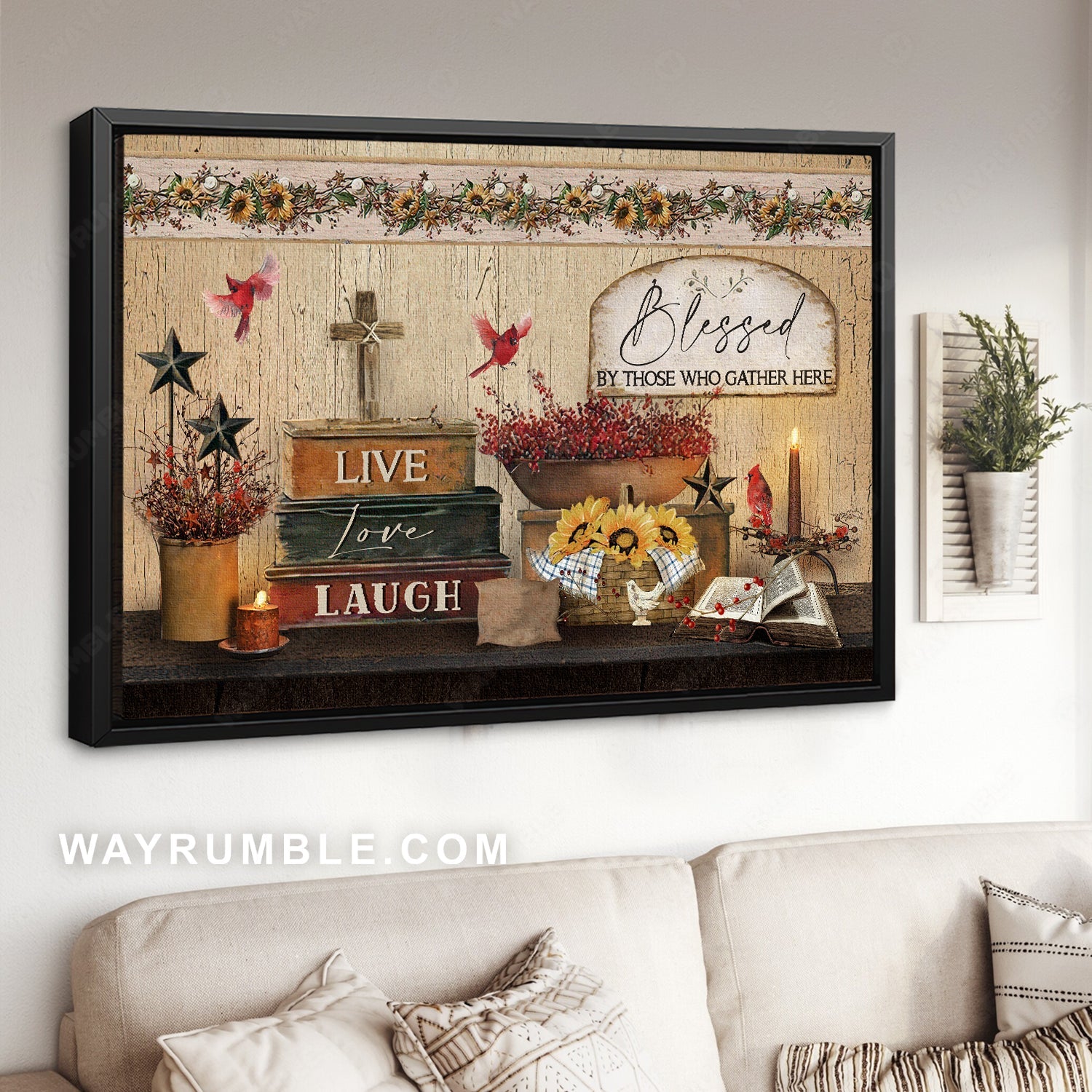 Antique books, Cardinal drawing, Baby flower, Blessed by those who gather here - Jesus Landscape Canvas Prints, Christian Wall Art
