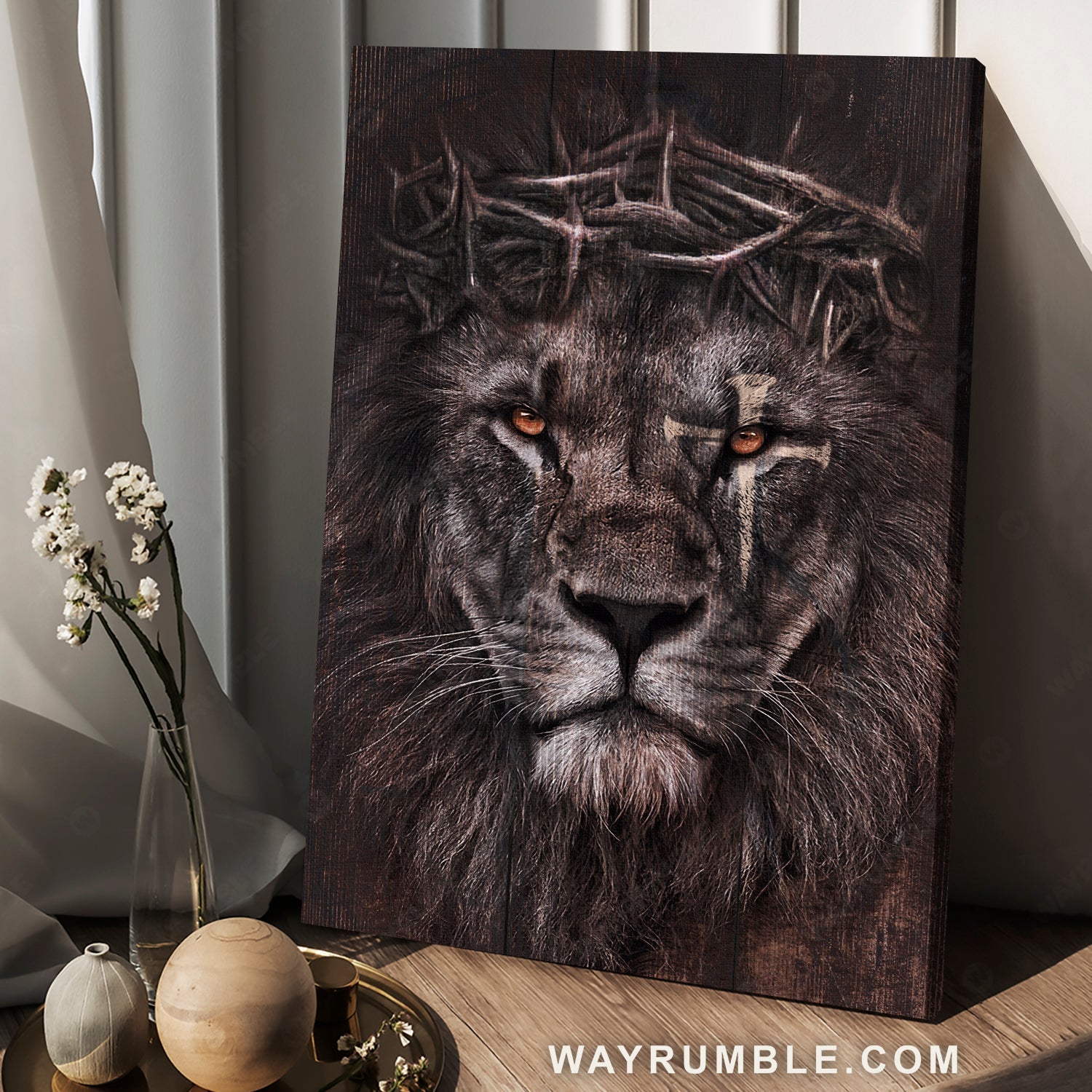 Lion face, King of kings, Crown of thorn, Jesus drawing - Jesus Portrait Canvas Prints, Christian Wall Art