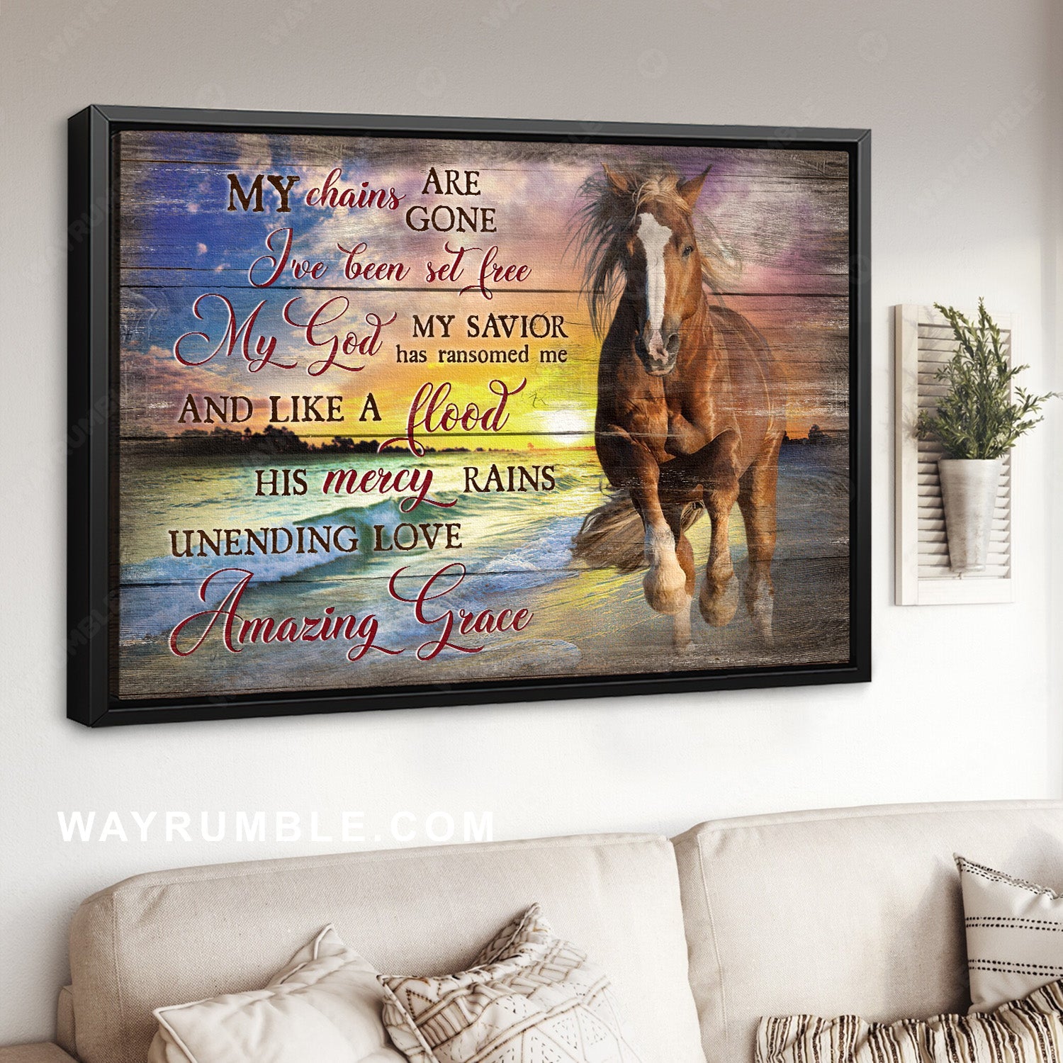 Colorful sunset, Amazing horse, Beach drawing, My chains are gone - Jesus Landscape Canvas Prints, Home Decor Wall Art