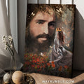 The real face of Jesus, Pretty girl, Red flower garden, Flower wreath - Jesus Portrait Canvas Prints, Christian Wall Art
